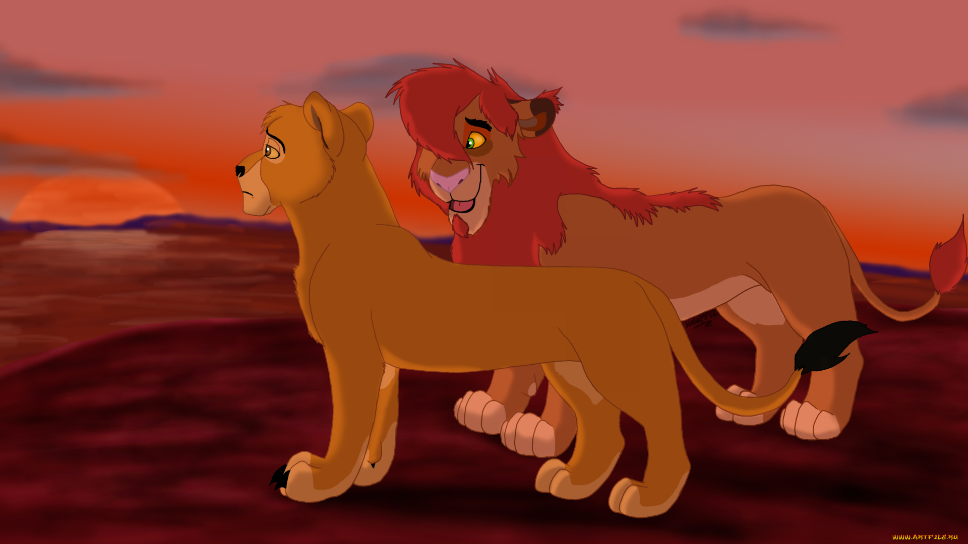 рисованные, животные, , львы, львы