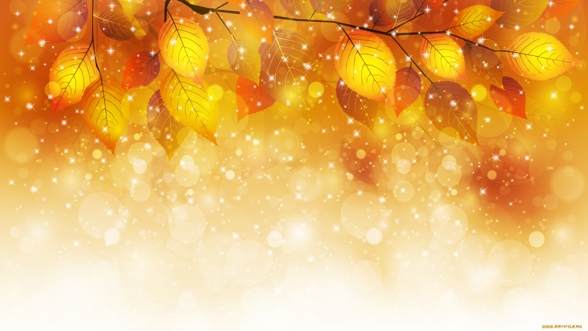 векторная, графика, природа, пузыри, блески, осень, листья, веточка