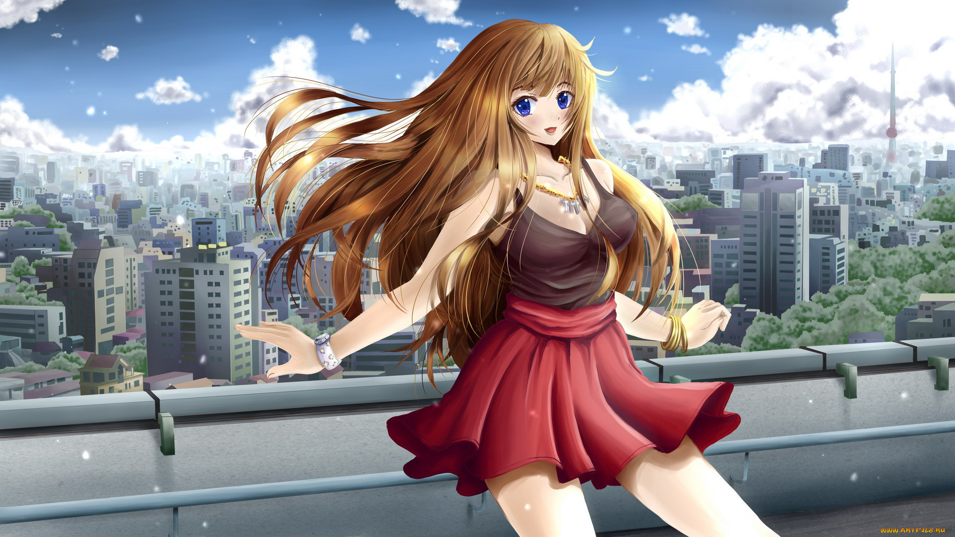 аниме, город, , улицы, , здания, девушка