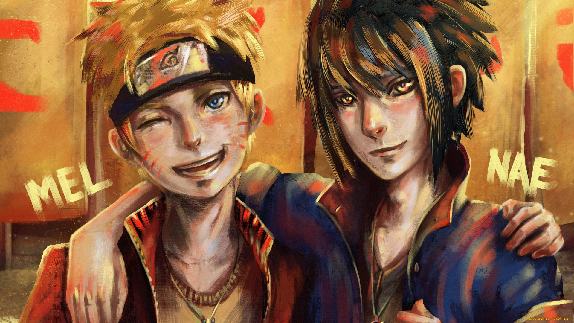 аниме, naruto, арт, парни, наруто, узумаки, саске, учиха