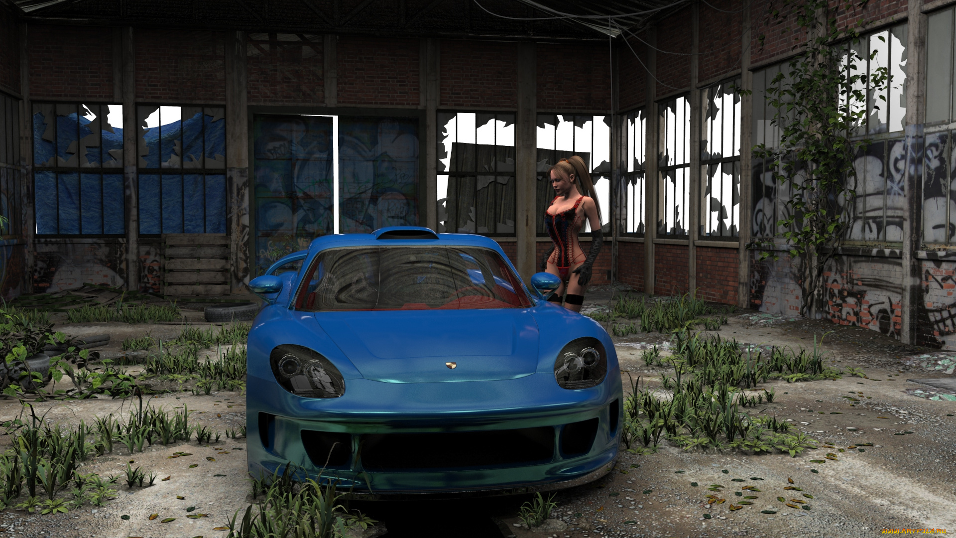 автомобили, 3d, car&girl, автомобиль, фон, взгляд, девушка