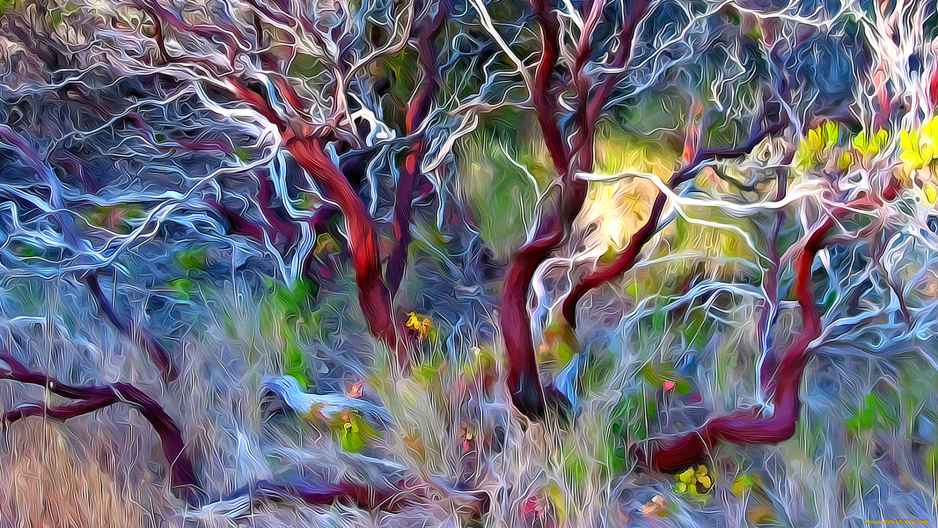 разное, компьютерный, дизайн, цветы, трава, ветки, дерево, природа, линии, краски, штрих