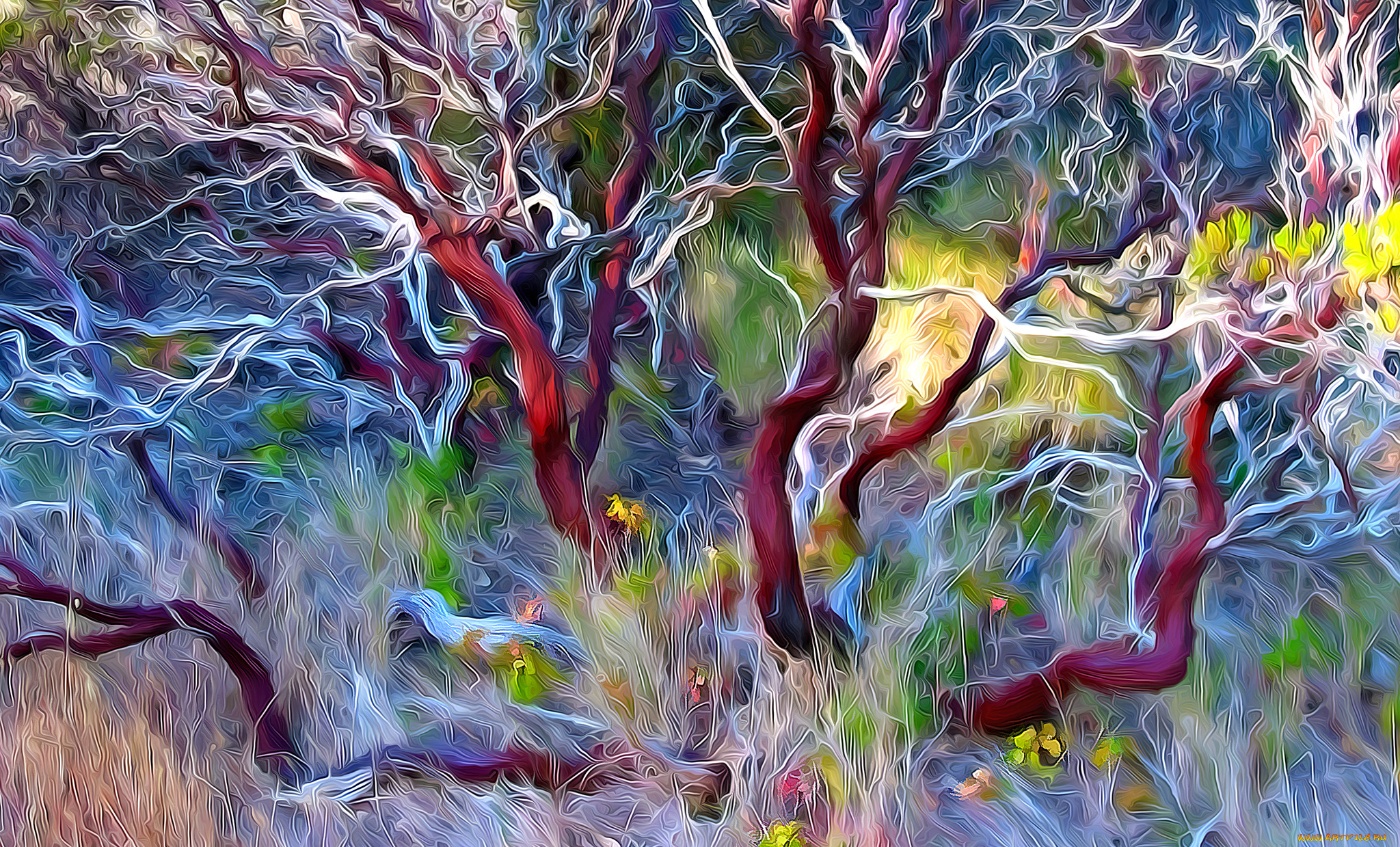 разное, компьютерный, дизайн, цветы, трава, ветки, дерево, природа, линии, краски, штрих