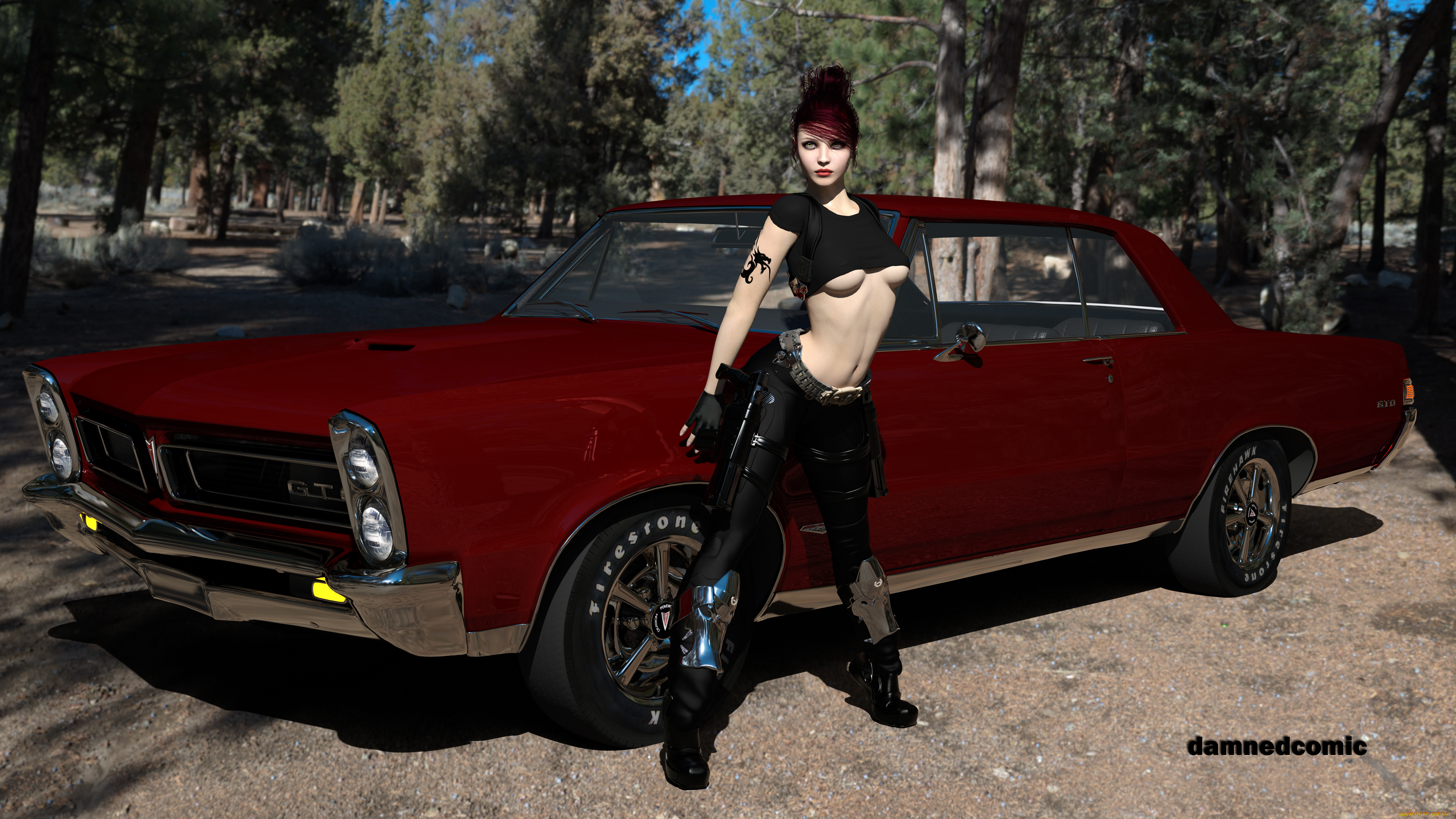 автомобили, 3d, car&girl, автомобиль, фон, взгляд, девушка