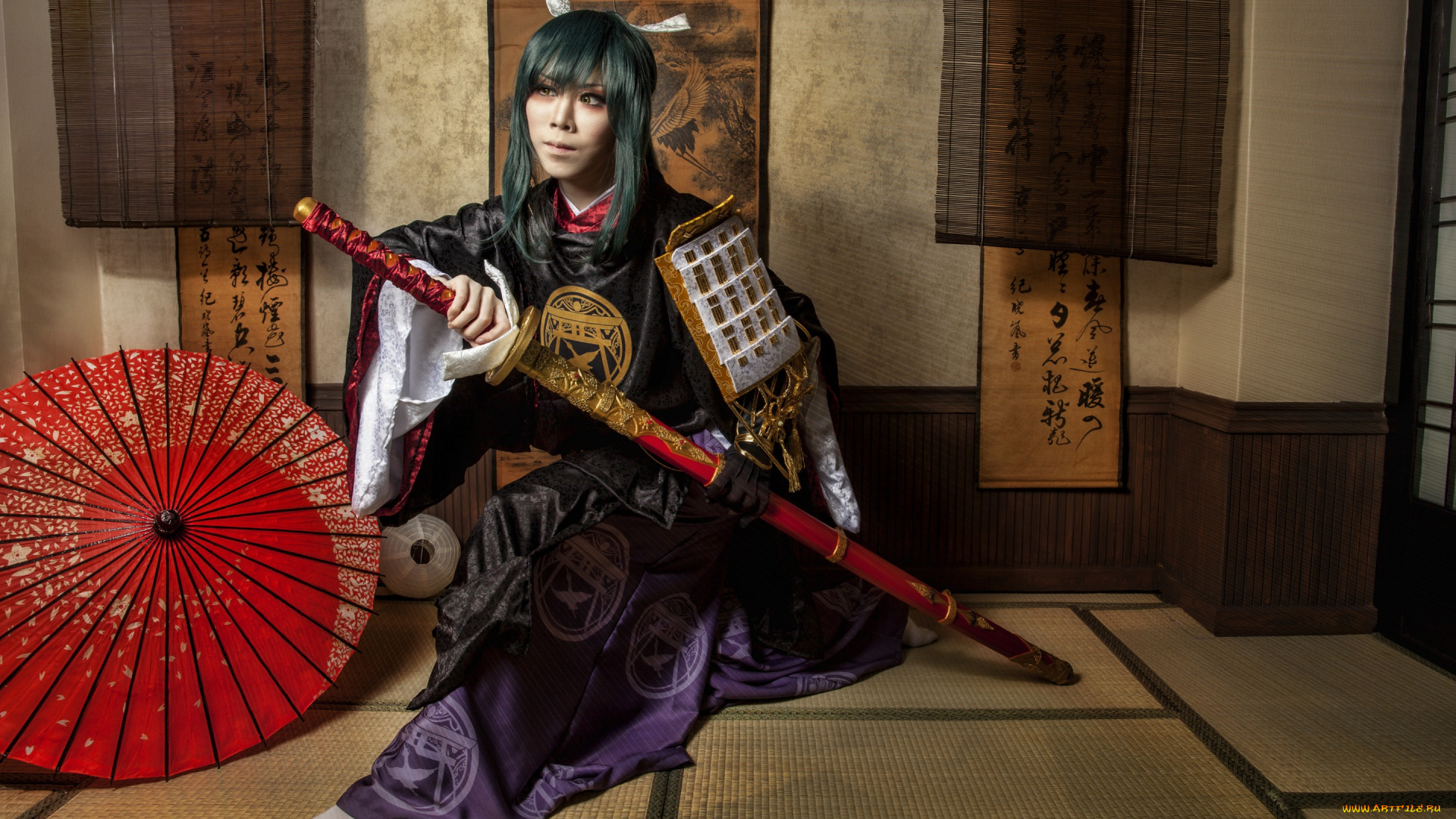 девушки, -unsort, , девушки, с, оружием, кимоно, катана, лицо, одежда, девушка, стиль