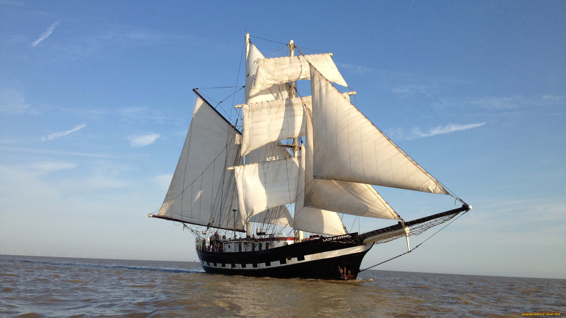 корабли, парусники, водоем