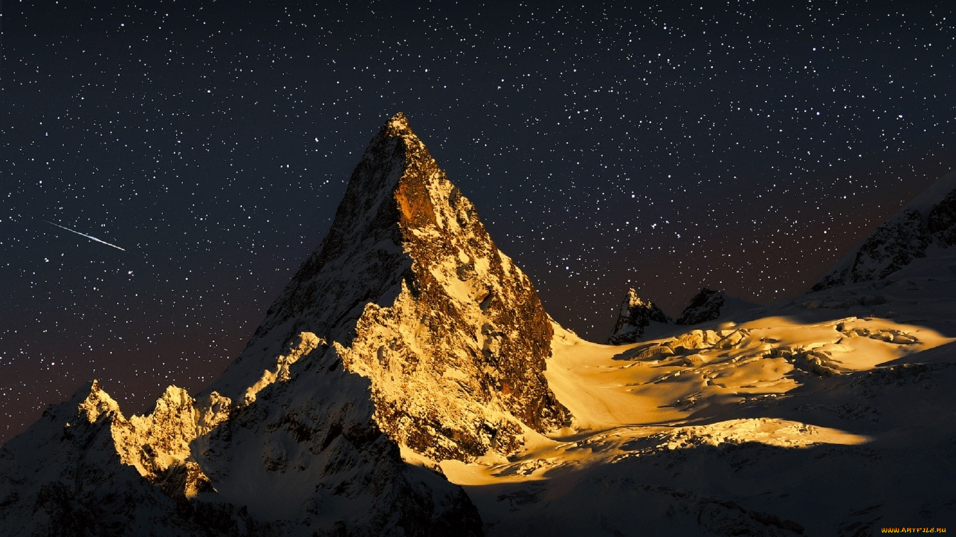 природа, горы, снег, звезды