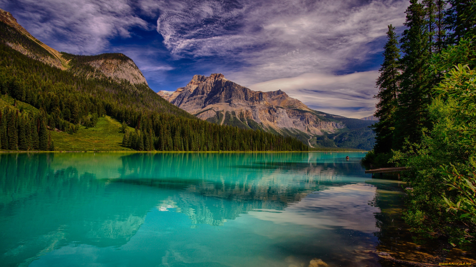 природа, реки, озера, горы, небо, emerald, lake, красота, облака, озеро, деревья, лес, yoho, national, park, канада