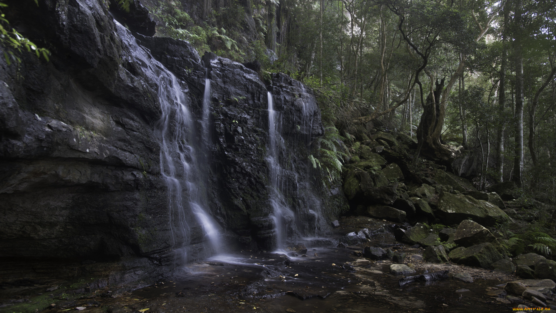 природа, водопады, река, лес, водопад
