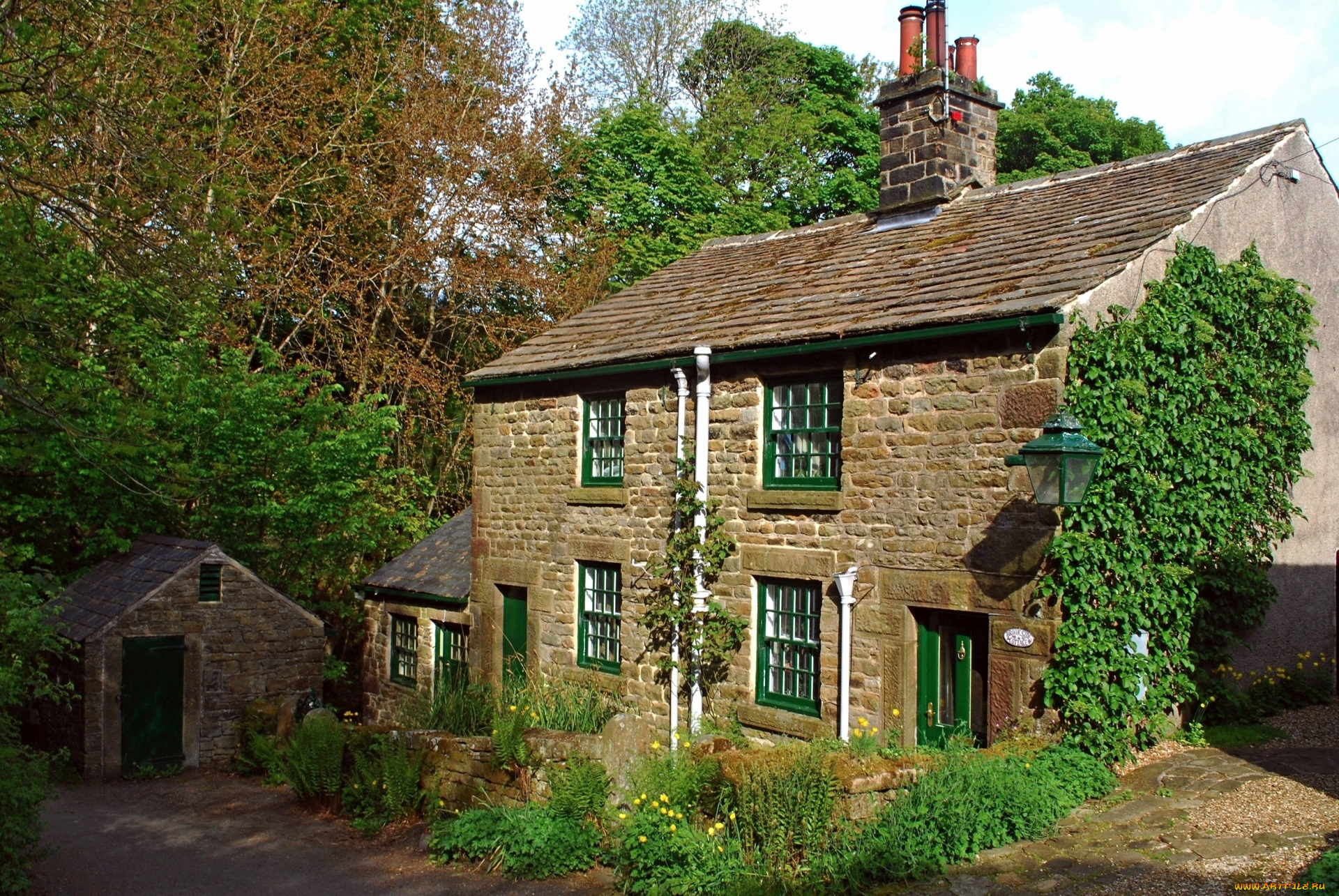 города, -, здания, , дома, трава, деревья, фонарь