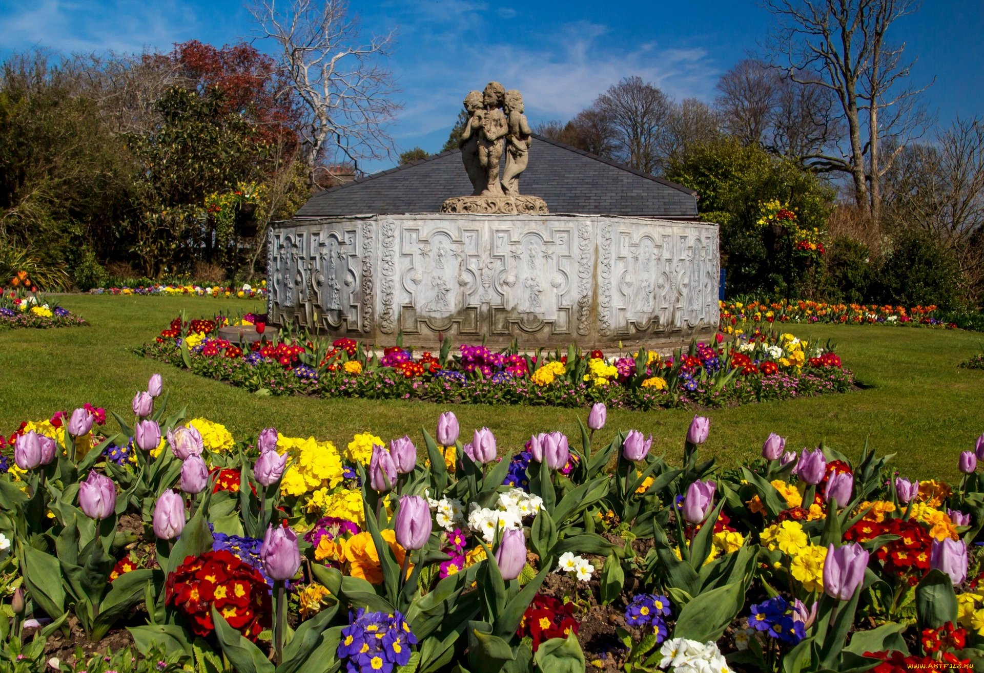 разное, садовые, и, парковые, скульптуры, деревья, трава, цветы