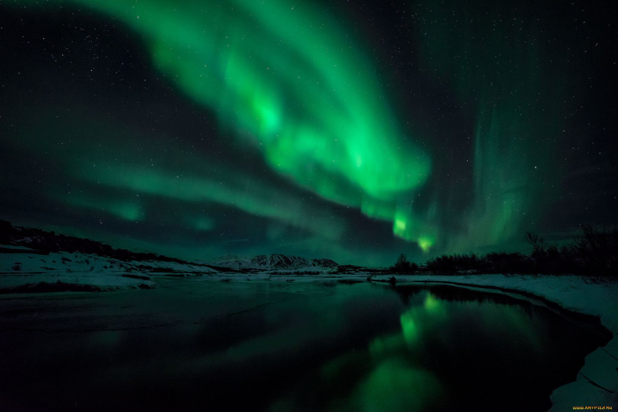 природа, северное, сияние, ночь, сполохи