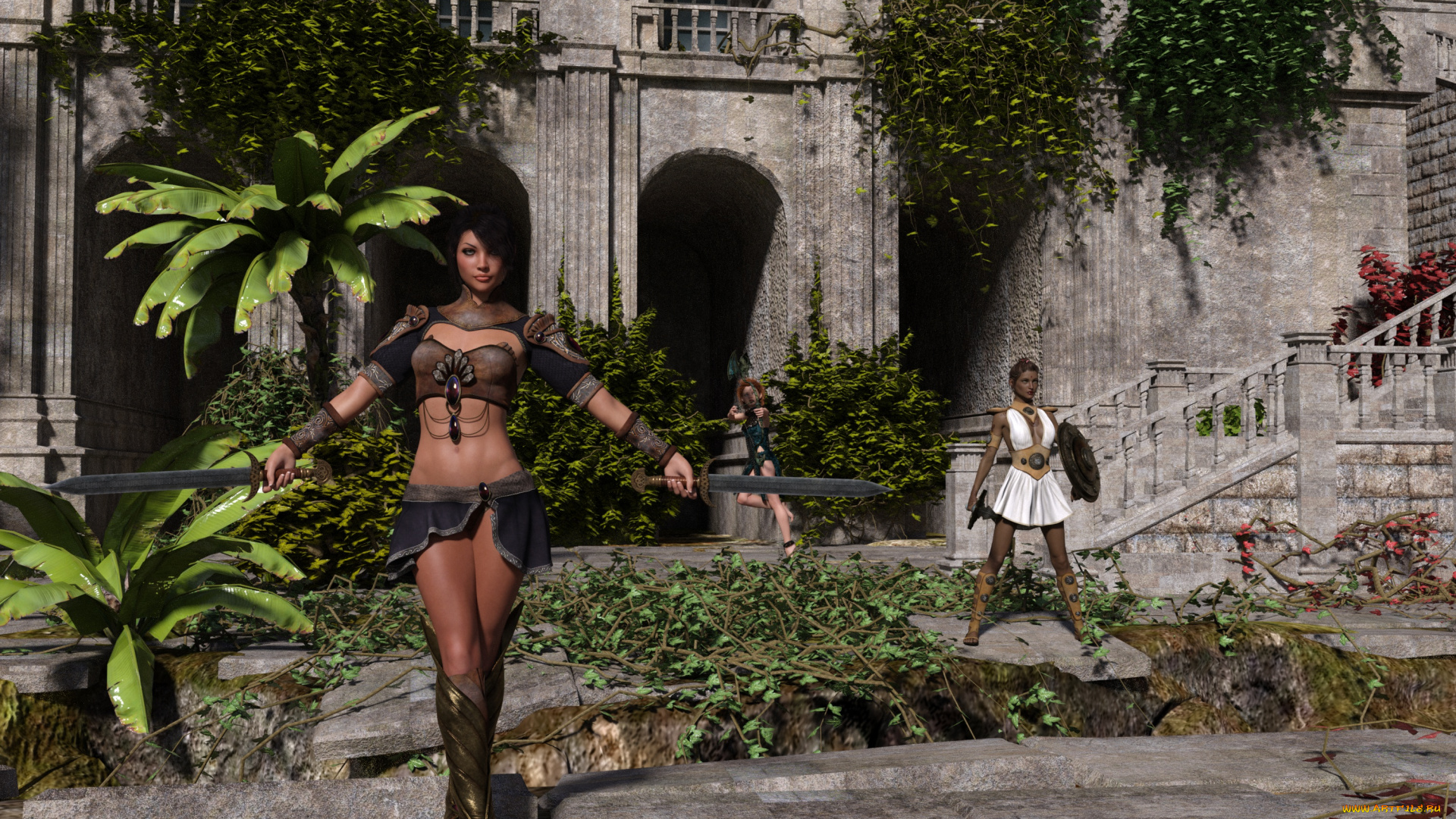 3д, графика, амазонки, , amazon, фон, взгляд, девушка