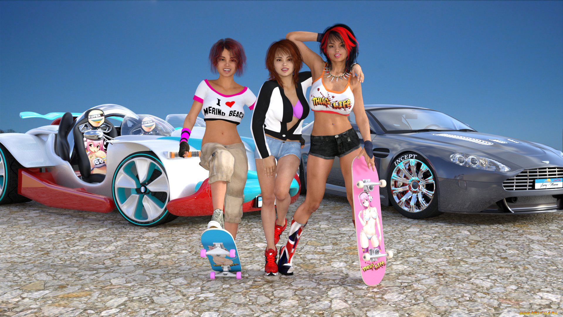 3д, графика, люди-авто, мото, , people-, car, , , moto, девушки, взгляд, фон