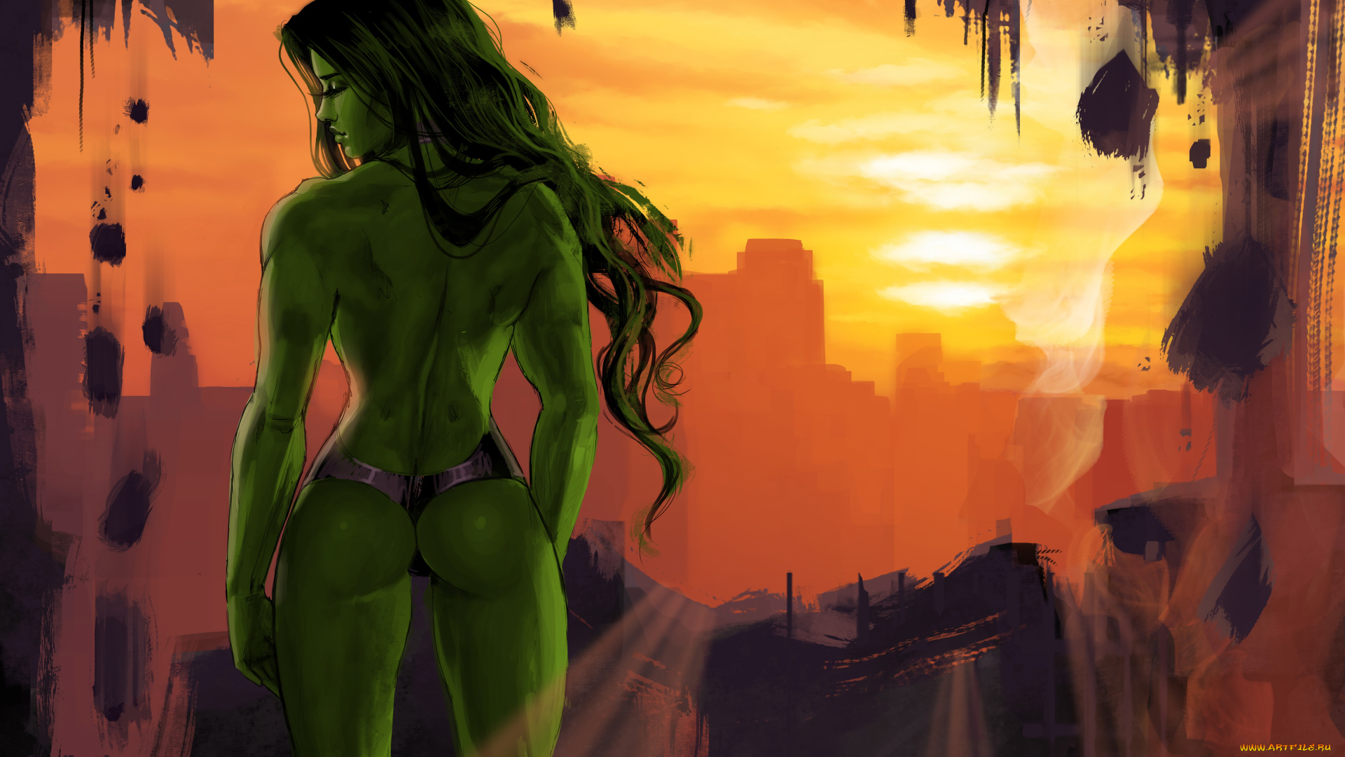 рисованное, комиксы, фон, девушка