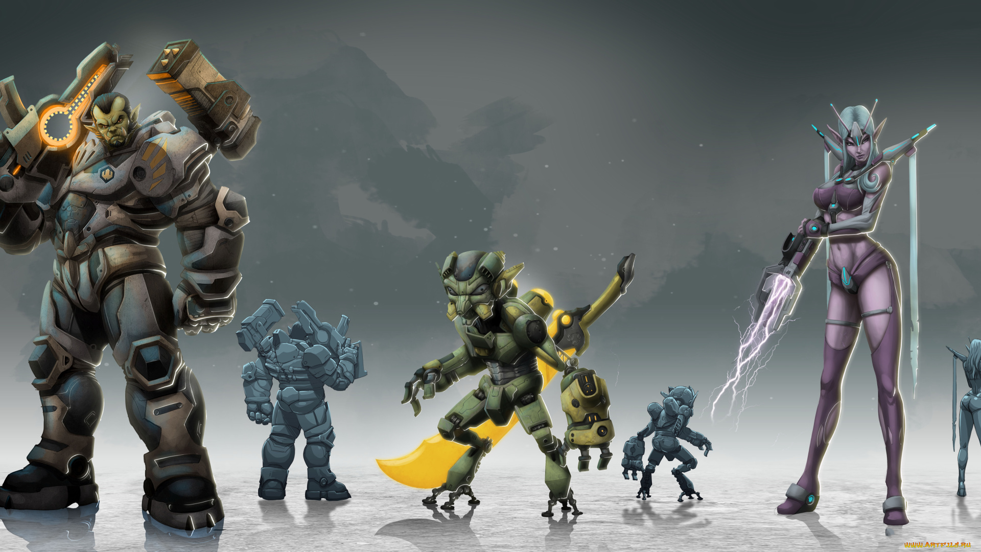 рисованное, комиксы, оружие, фон, униформа, девушка, существа