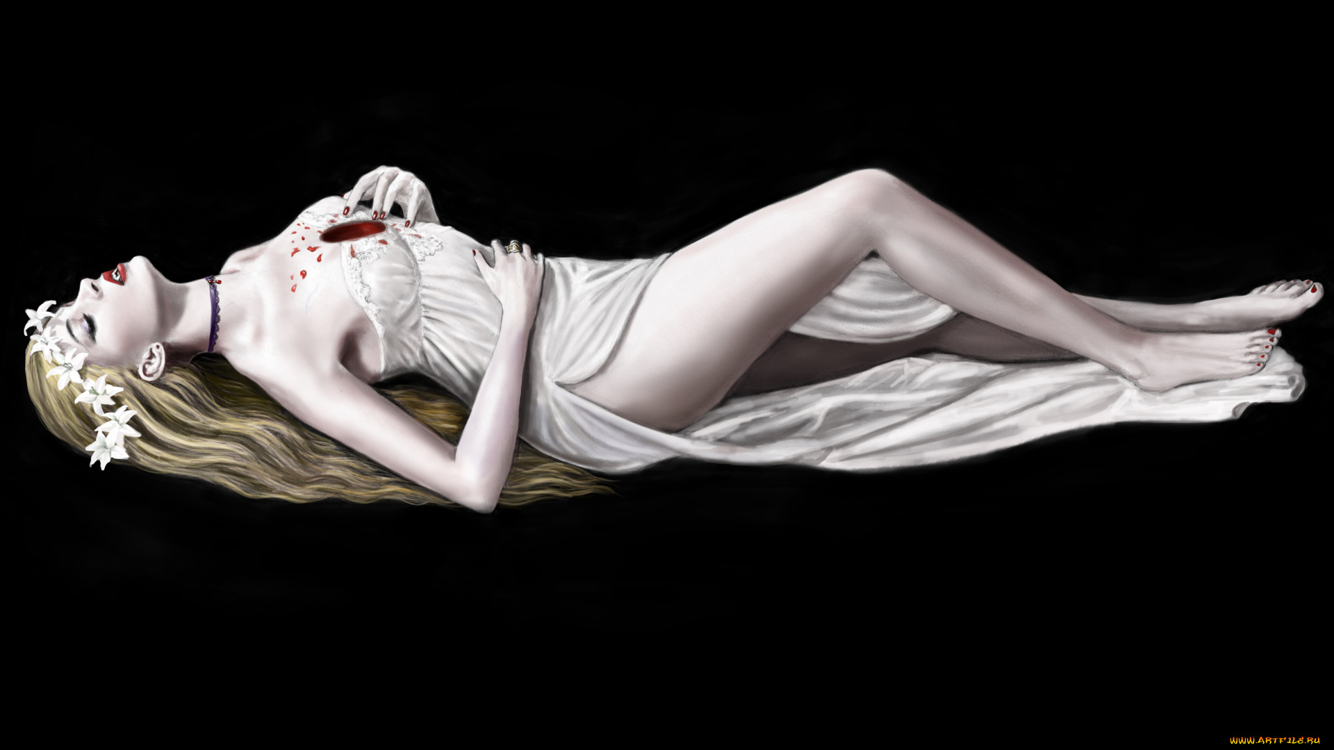 рисованное, люди, платье, фон, девушка, венок