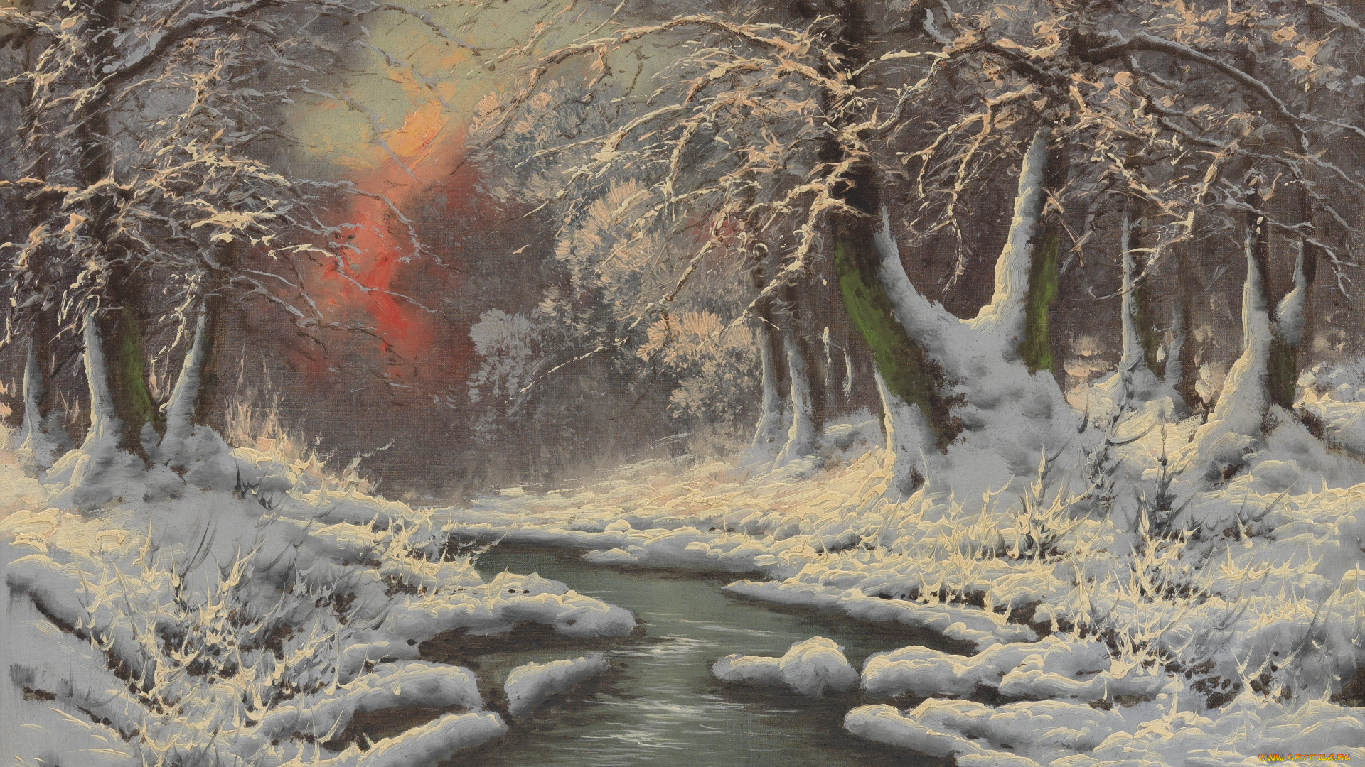 рисованное, живопись, winter, forest, laszlo, neogrady, зимний, лес, hungarian, painter, ласло, неогради, венгерский, живописец