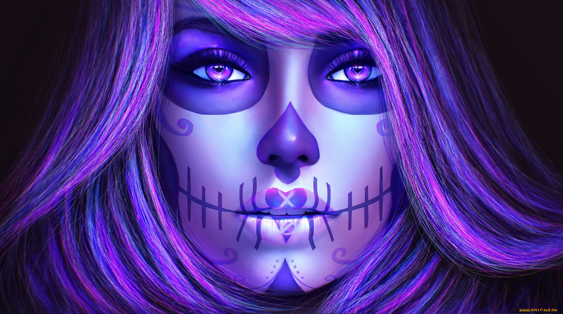 фэнтези, нежить, волосы, девушка, dia, de, los, muertos, catrina, sugar, skull, взгляд, арт, лицо