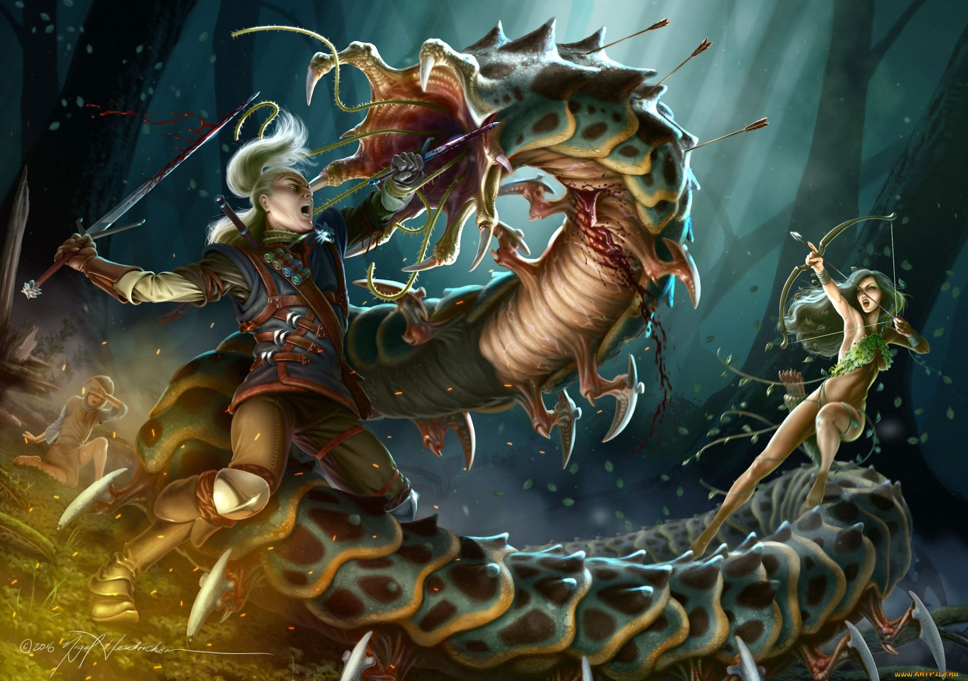 фэнтези, существа, дракон, парень, фон, взгляд, девушка