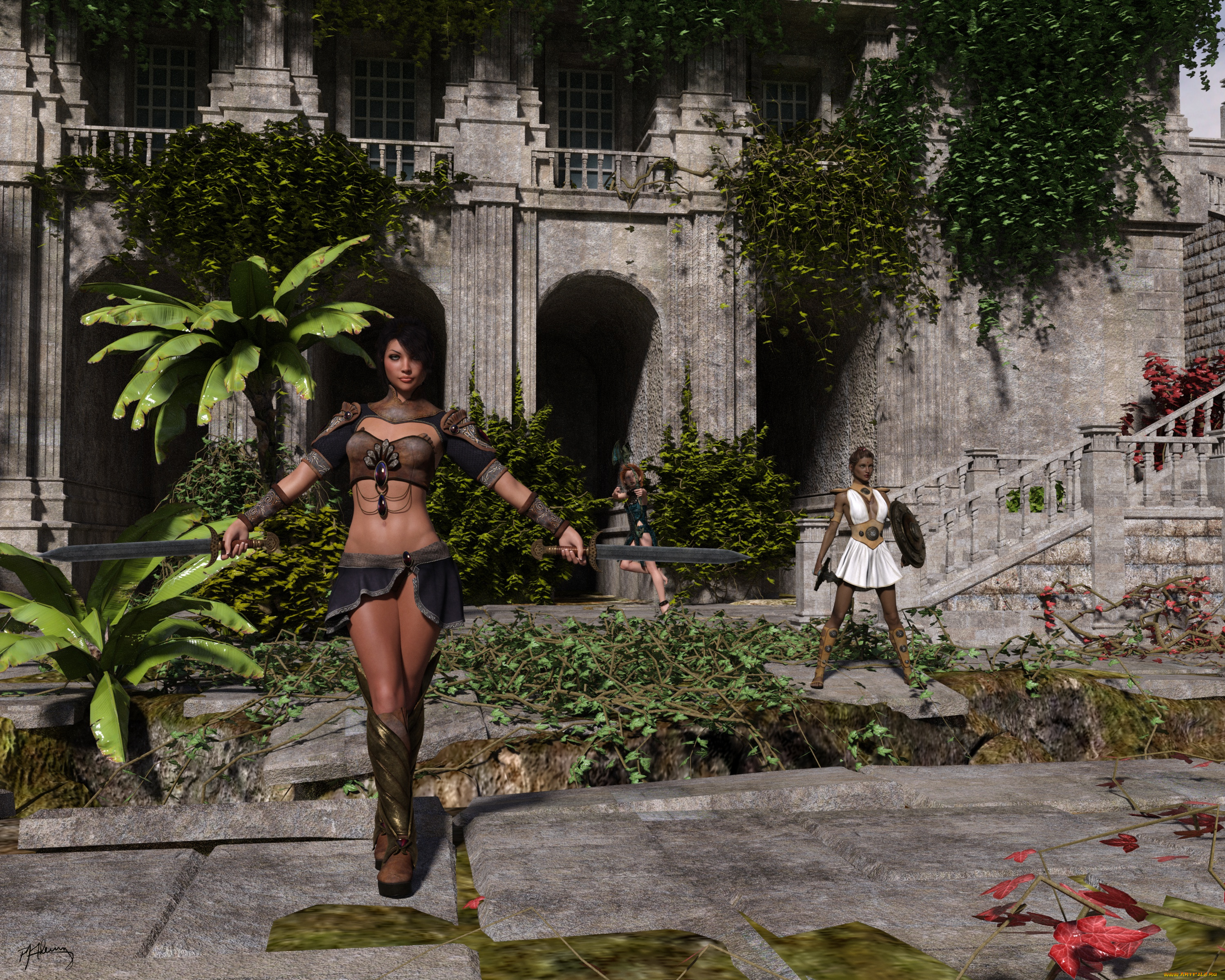 3д, графика, амазонки, , amazon, фон, взгляд, девушка