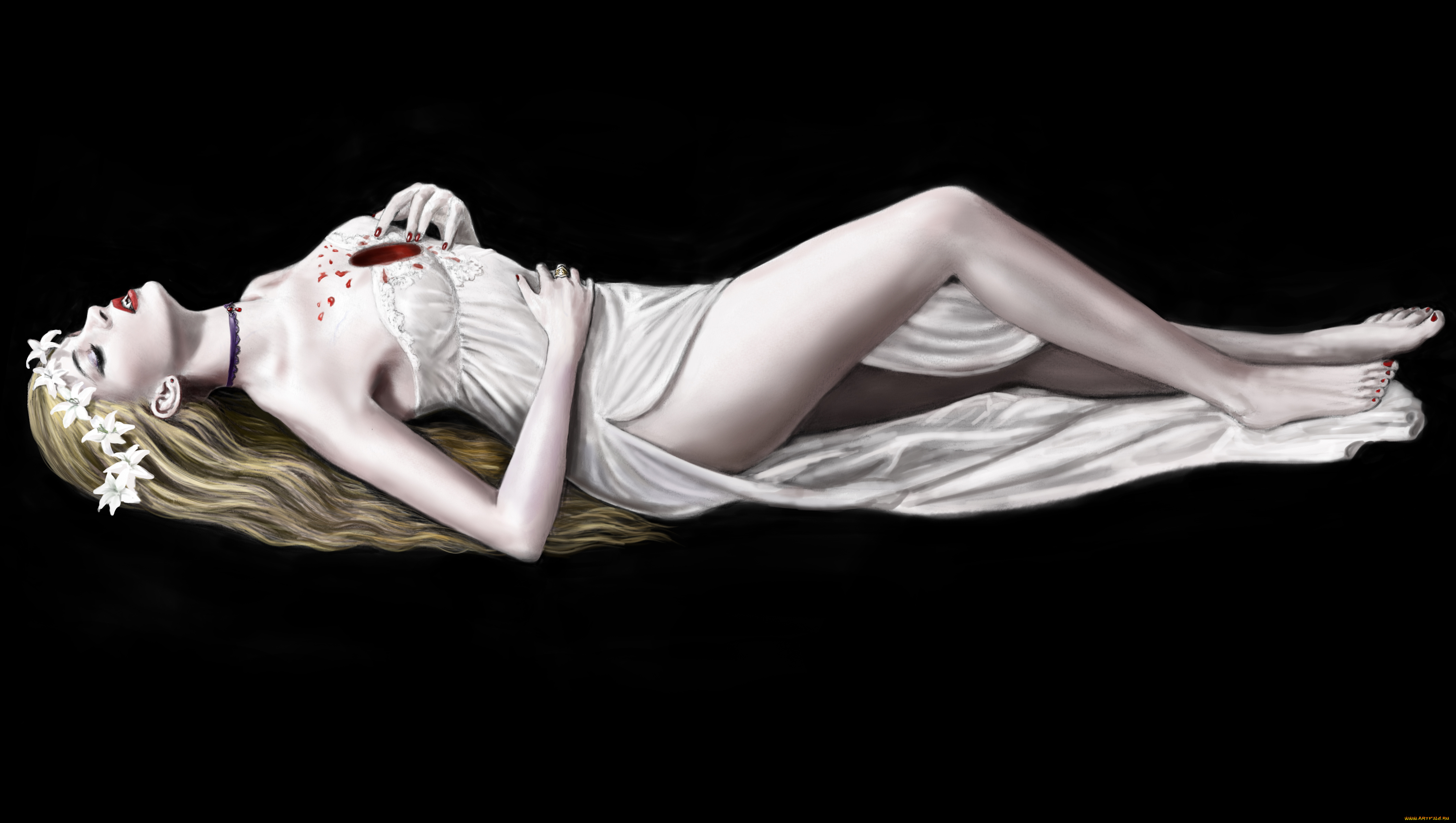 рисованное, люди, платье, фон, девушка, венок