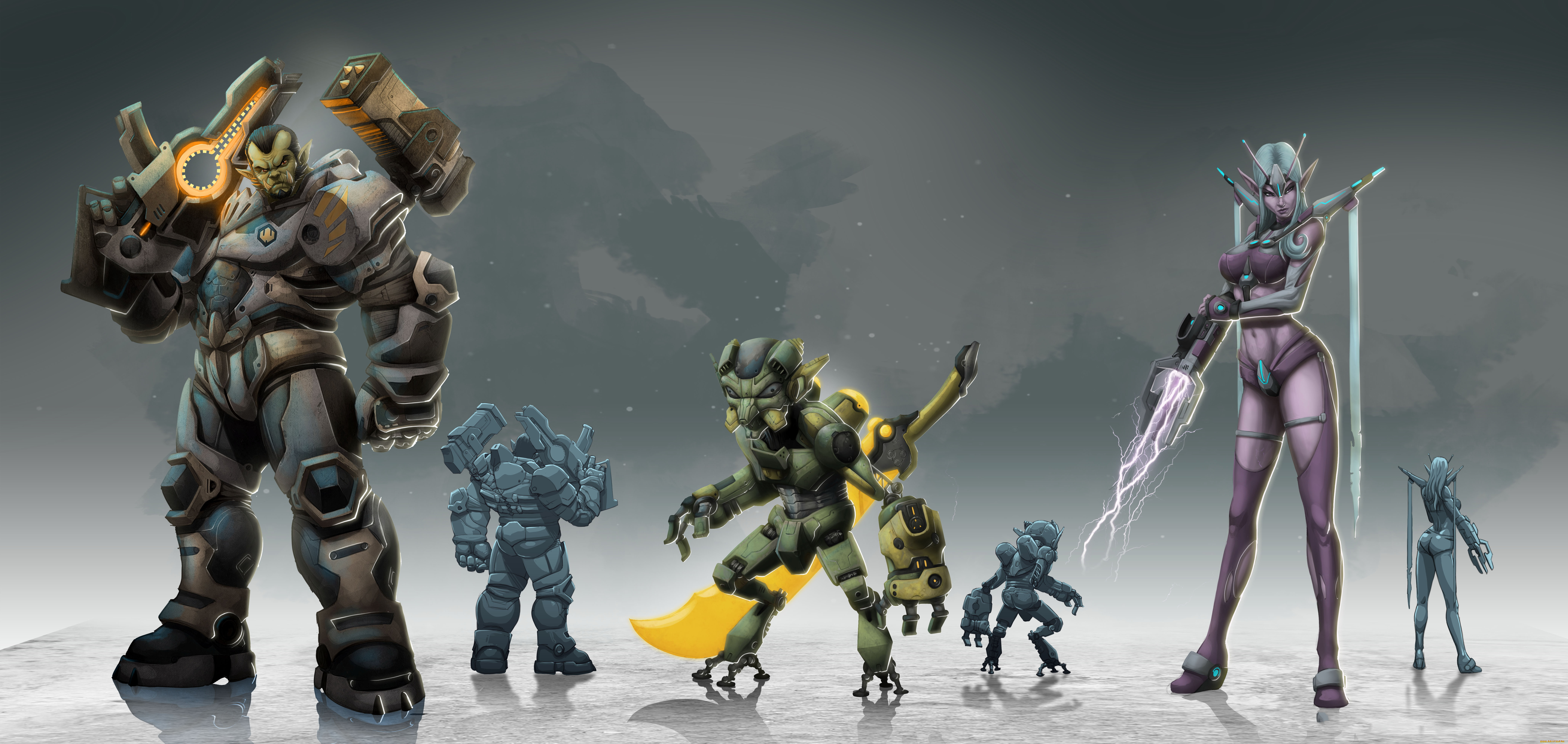 рисованное, комиксы, оружие, фон, униформа, девушка, существа