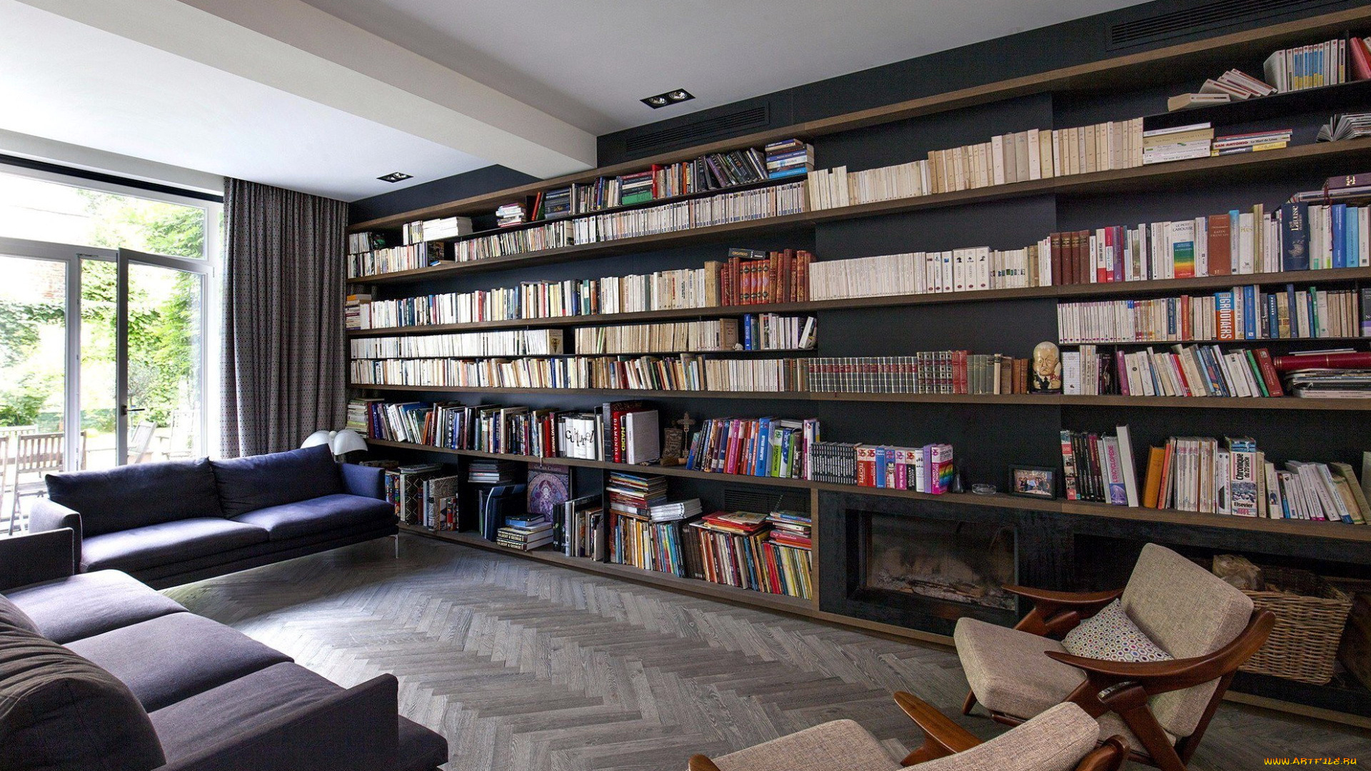 интерьер, кабинет, , библиотека, , офис, книги, полки