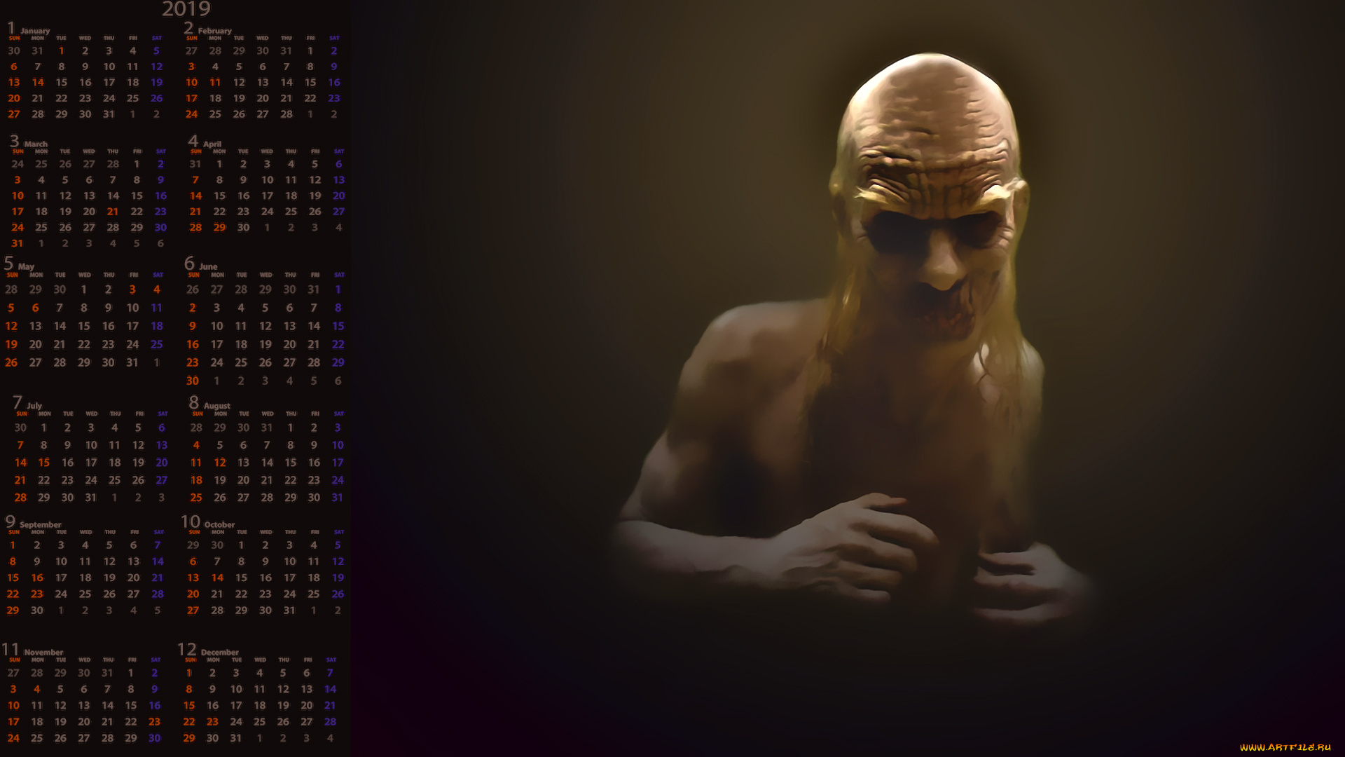 календари, фэнтези, 2019, calendar, старик, старец, существо