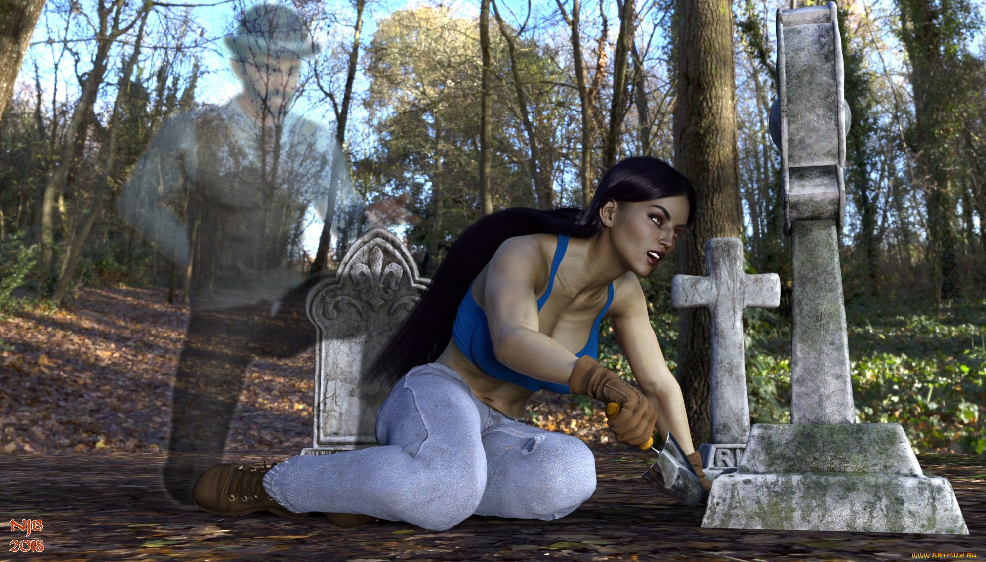 3д, графика, ужас, , horror, фон, взгляд, девушка