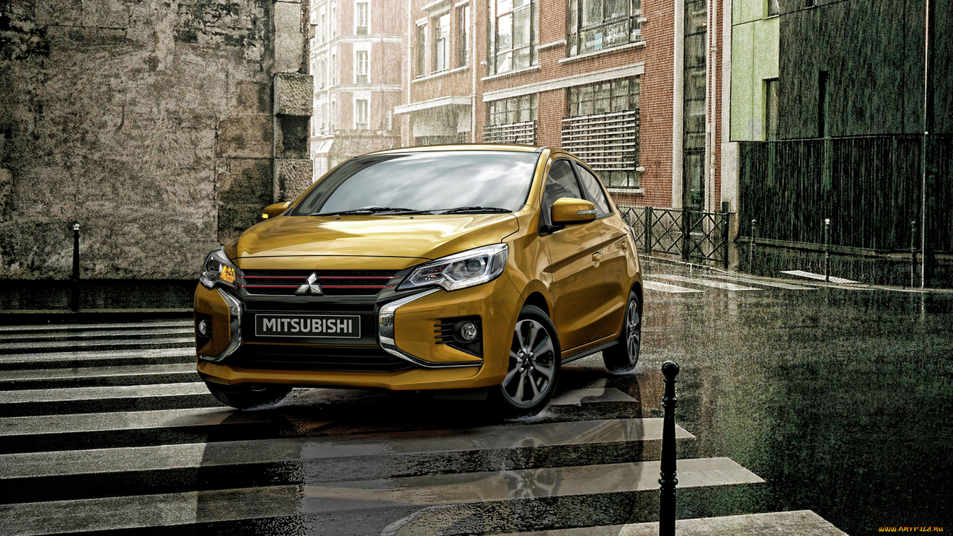 2020, mitsubishi, mirage, автомобили, mitsubishi, mirage, вид, спереди, экстерьер, желтый, хэтчбек, новый, японские