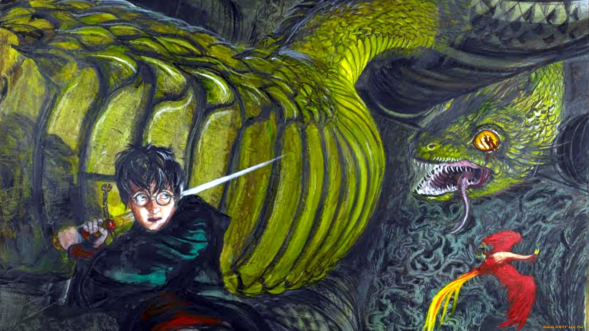 рисованное, кино, , мультфильмы, гарри, поттер, василиск, меч, феникс