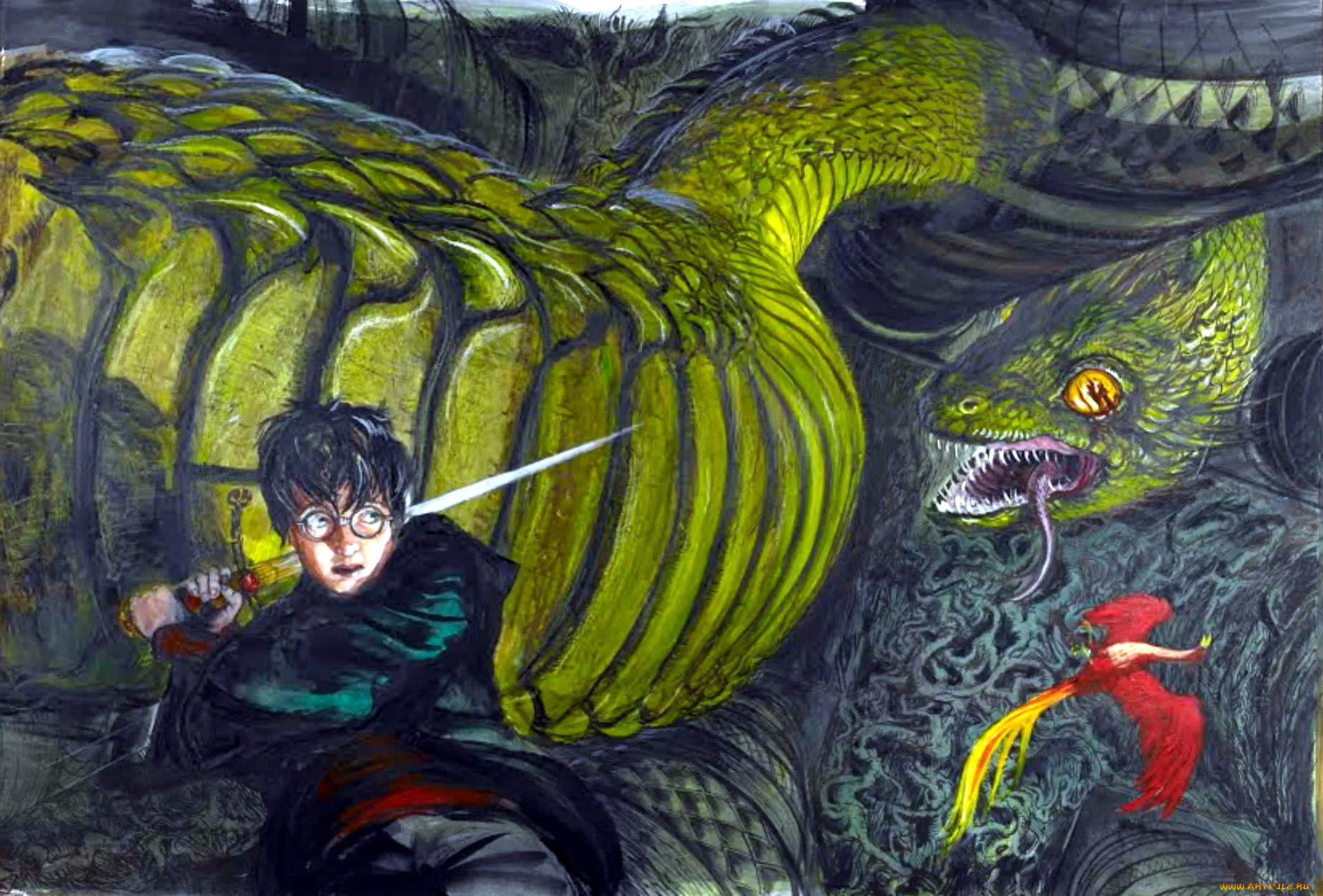 рисованное, кино, , мультфильмы, гарри, поттер, василиск, меч, феникс