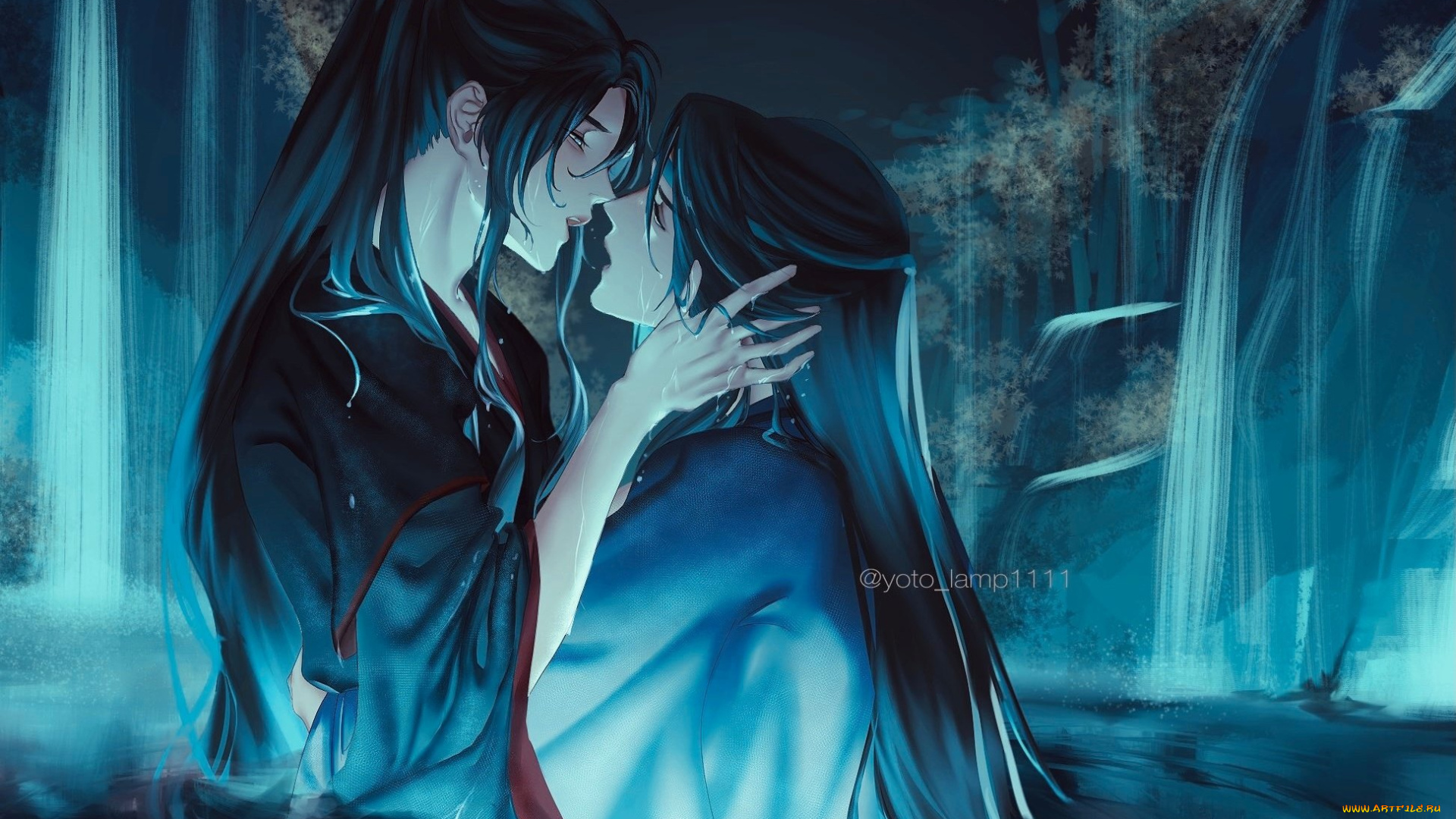 аниме, mo, dao, zu, shi, вэй, усянь, лань, ванцзы, водопады, озеро