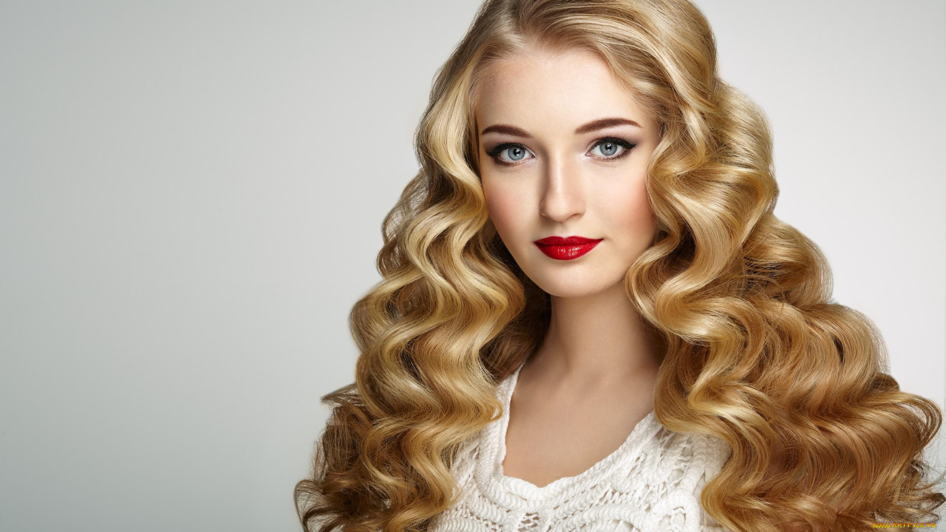 девушки, -, лица, , портреты, блондинка, локоны, алая, помада