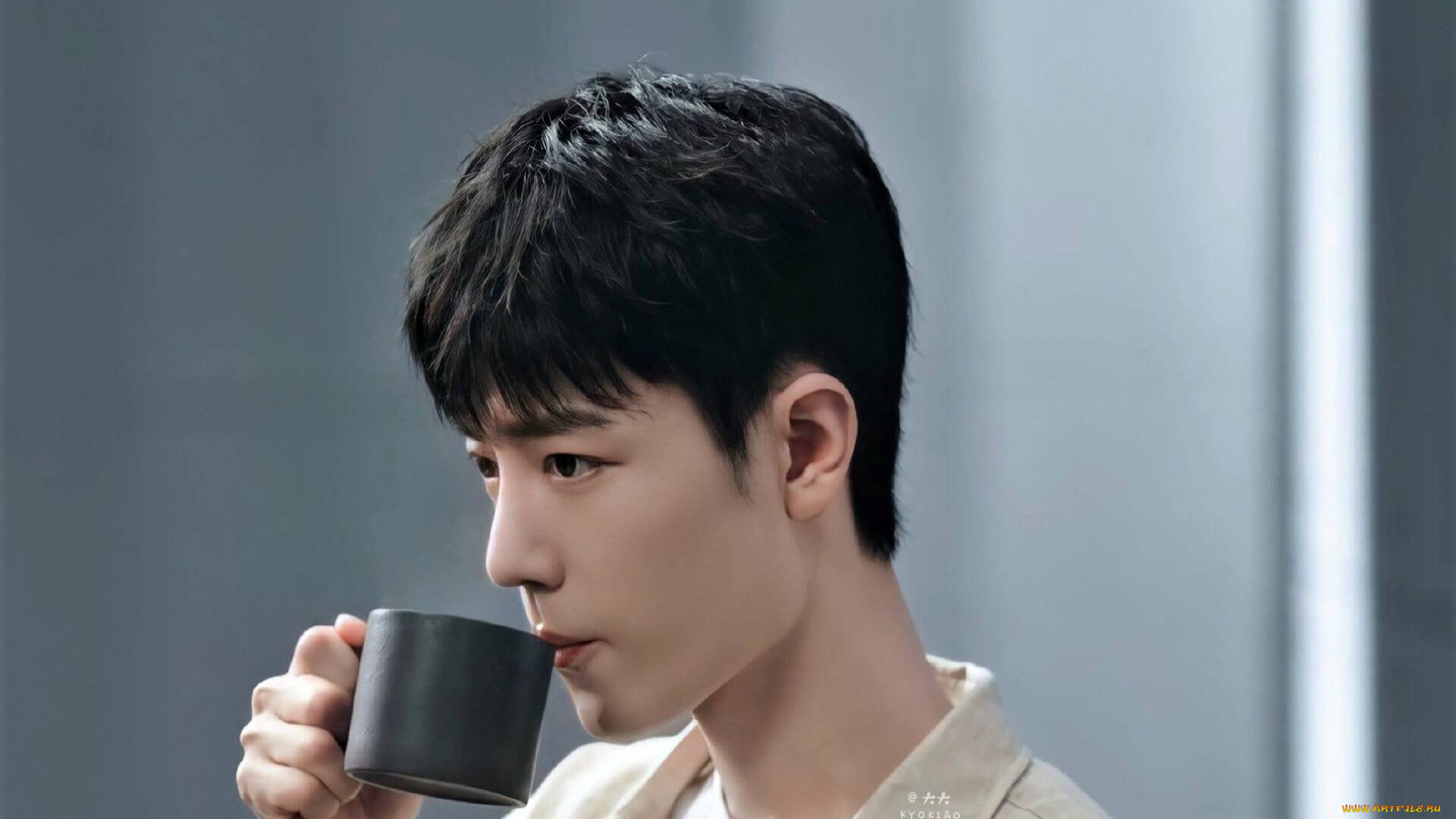 мужчины, xiao, zhan, актер, лицо, чашка