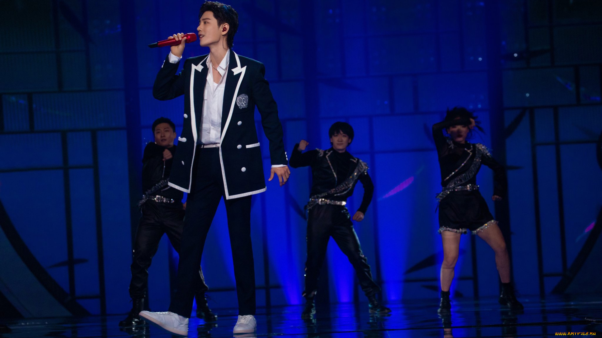 мужчины, xiao, zhan, актер, певец, пиджак, микрофон, подтанцовка