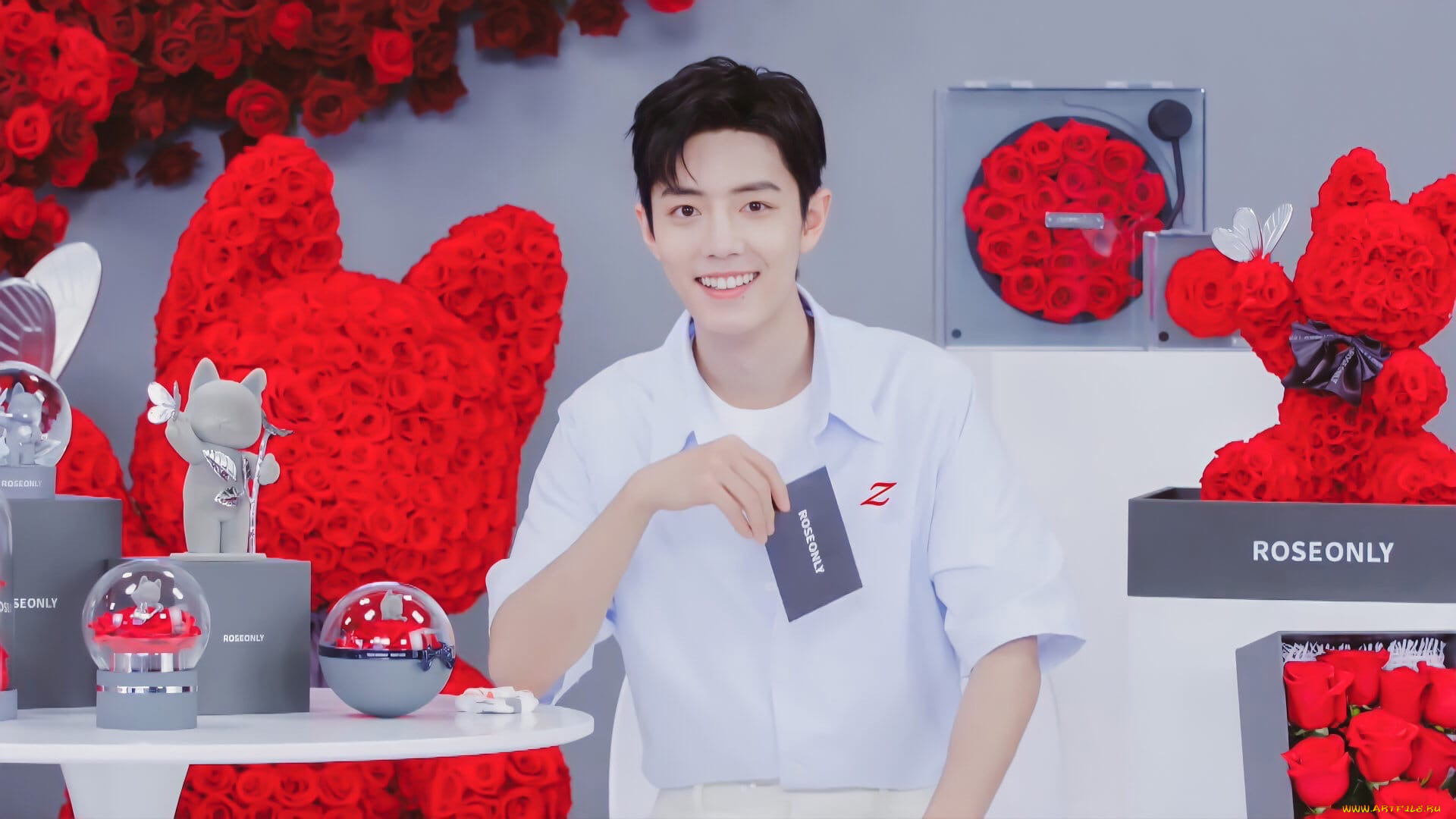 мужчины, xiao, zhan, актер, розы, фигурки, презентация, карточка