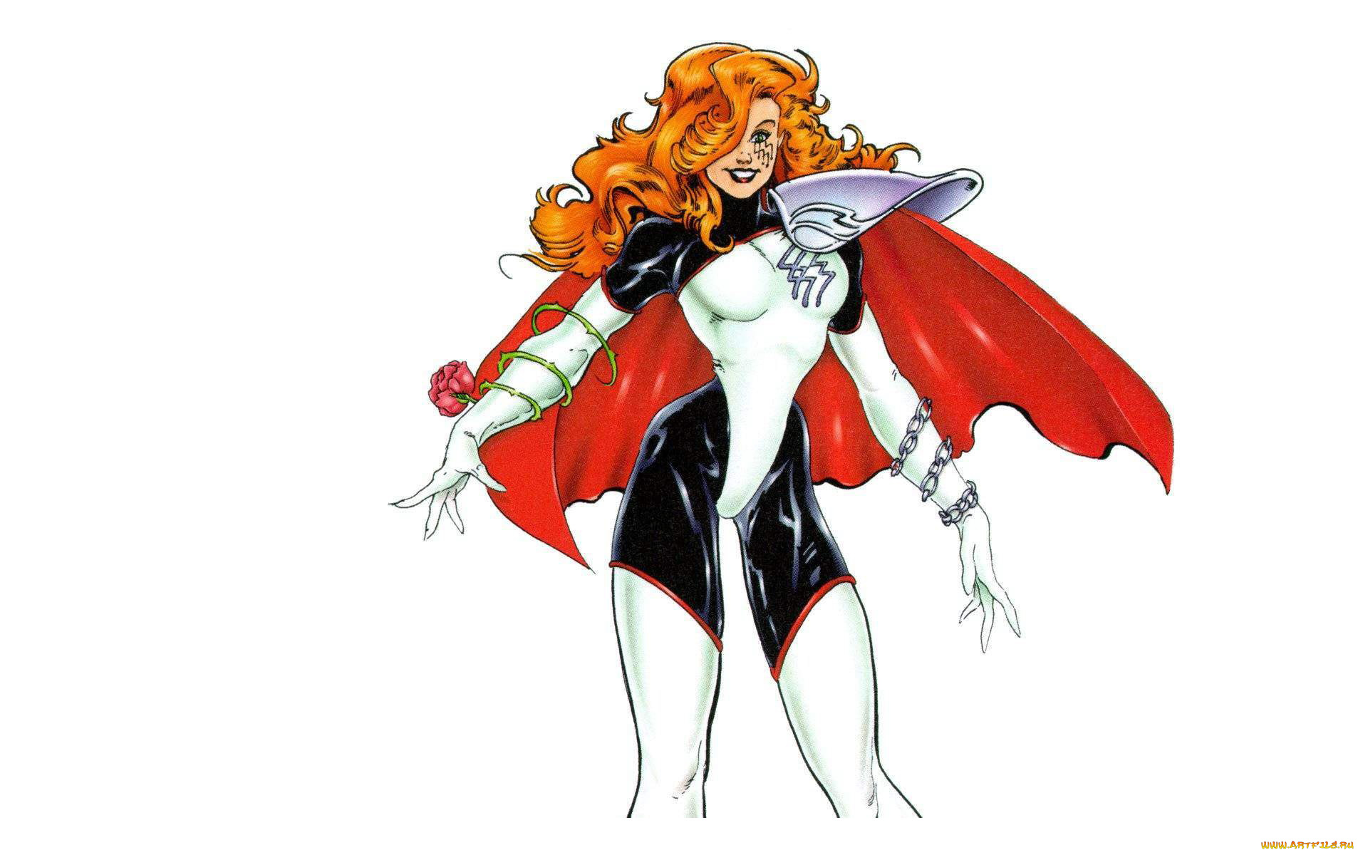 рисованное, joseph, michael, linsner, девушка, плащ, костюм, роза, цепь