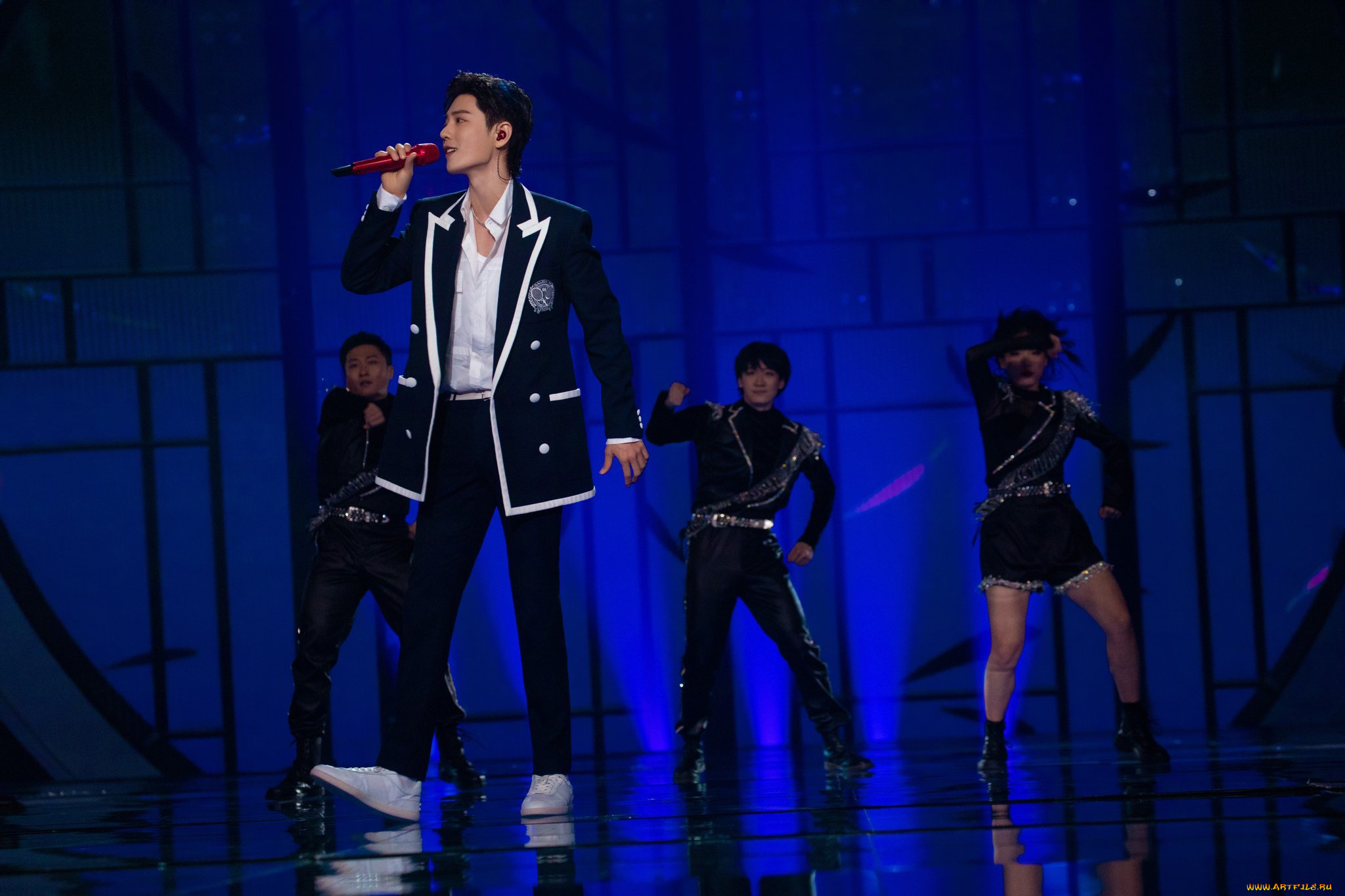 мужчины, xiao, zhan, актер, певец, пиджак, микрофон, подтанцовка