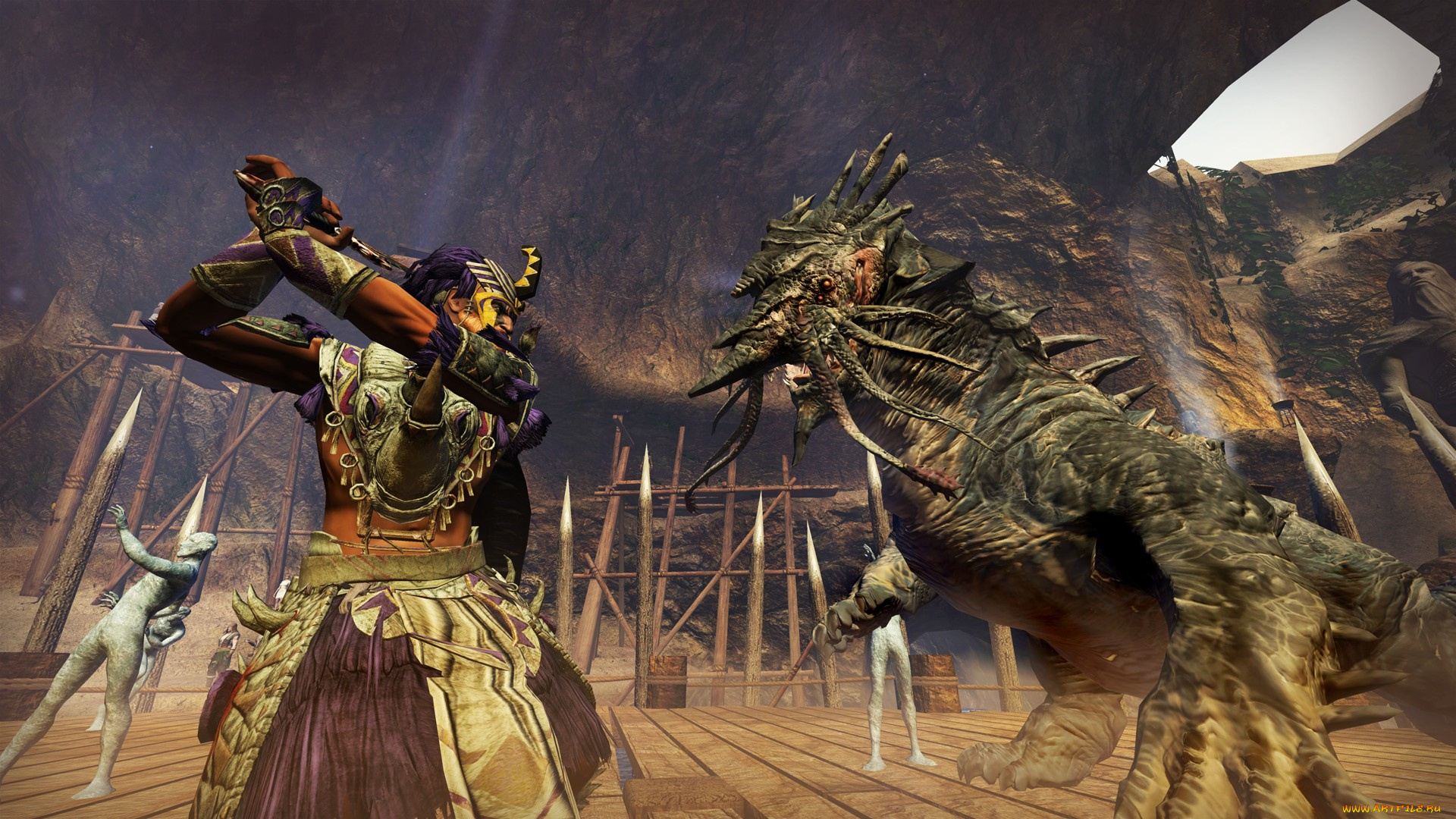 видео, игры, age, of, conan, , unchained, бой, монстр, колья