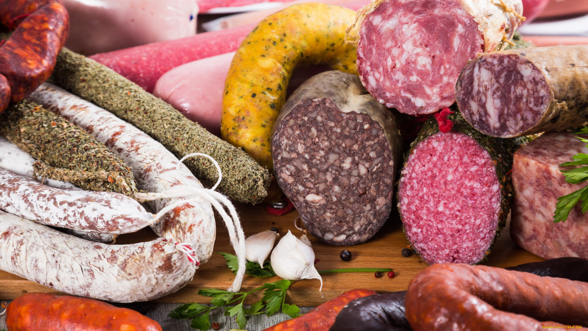 еда, колбасные, изделия, чеснок, колбаса, копченая, ассорти