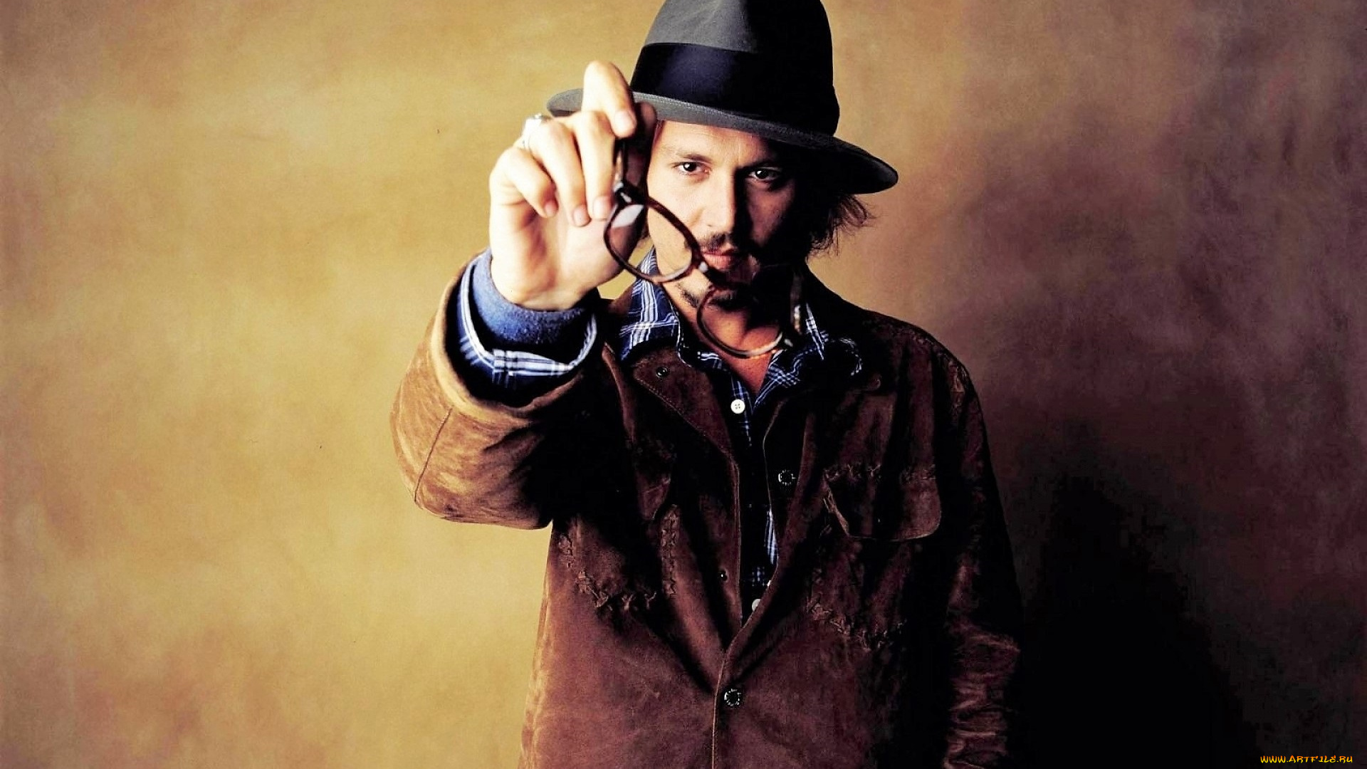 мужчины, johnny, depp, актер, шляпа, куртка, очки