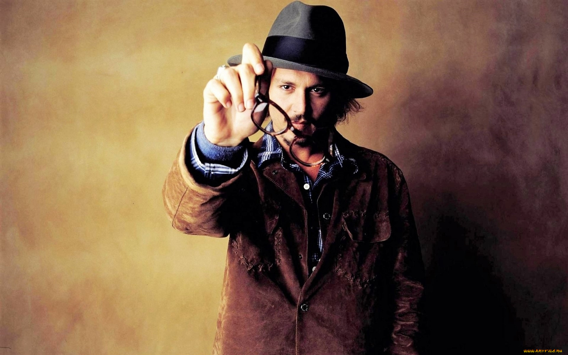 мужчины, johnny, depp, актер, шляпа, куртка, очки
