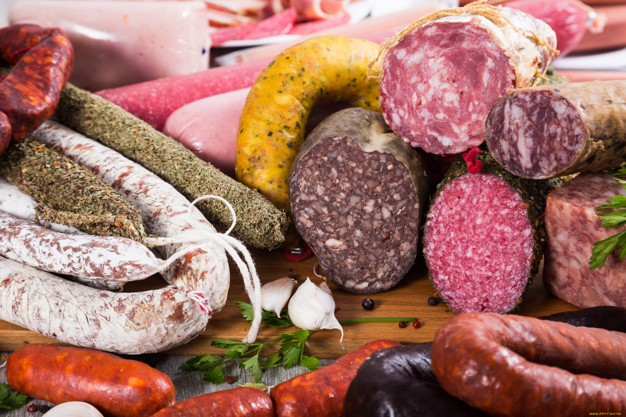 еда, колбасные, изделия, чеснок, колбаса, копченая, ассорти