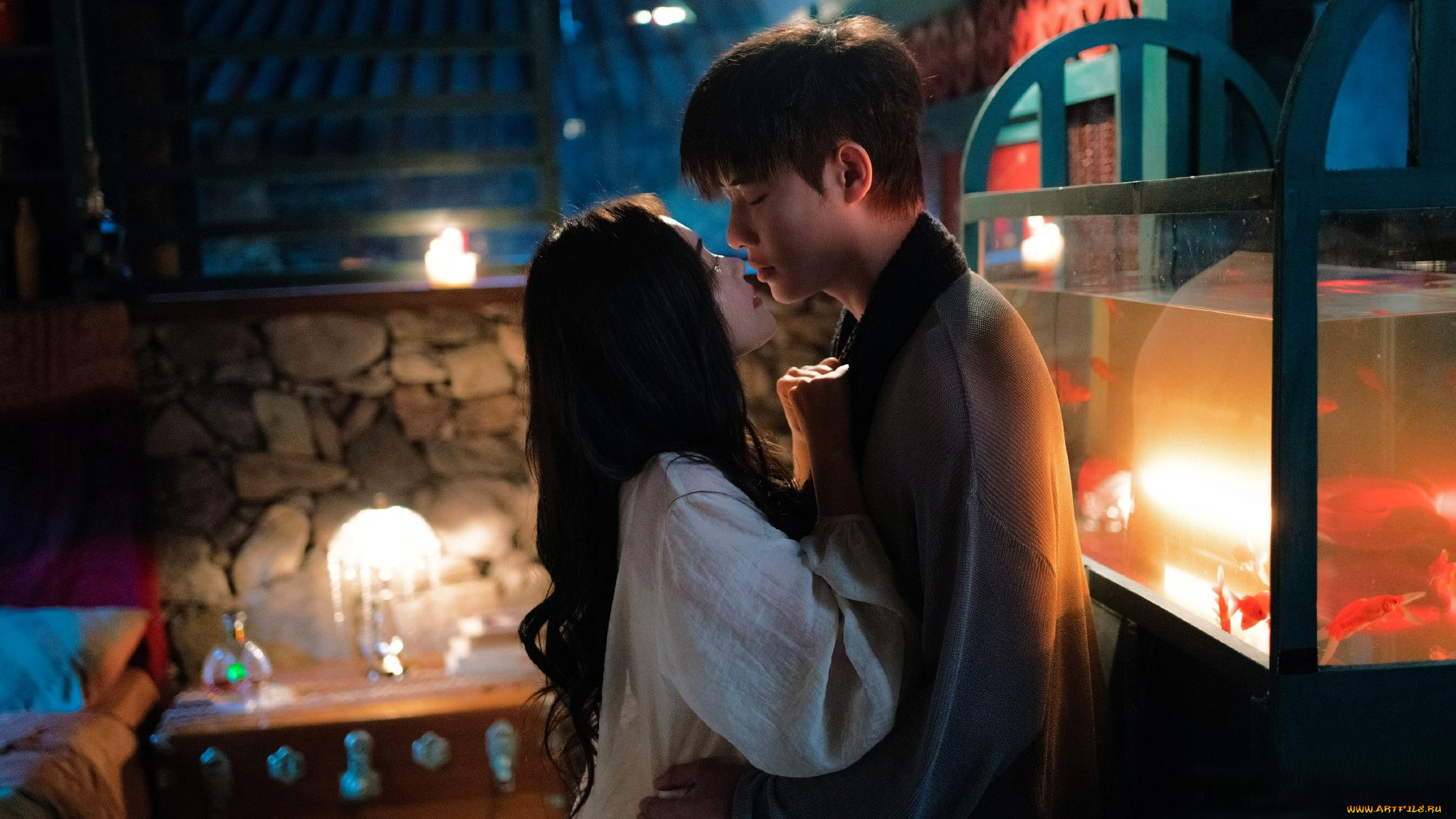 кино, фильмы, rainkissed, fate, пара, поцелуй, комната, аквариум