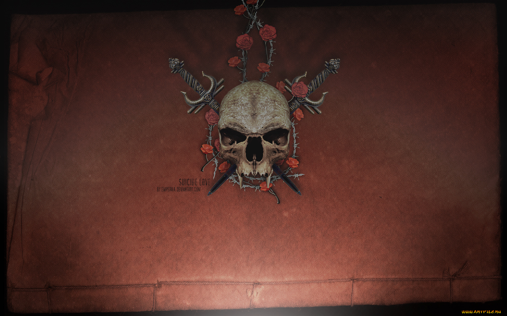 3д, графика, horror, ужас, череп, цветы