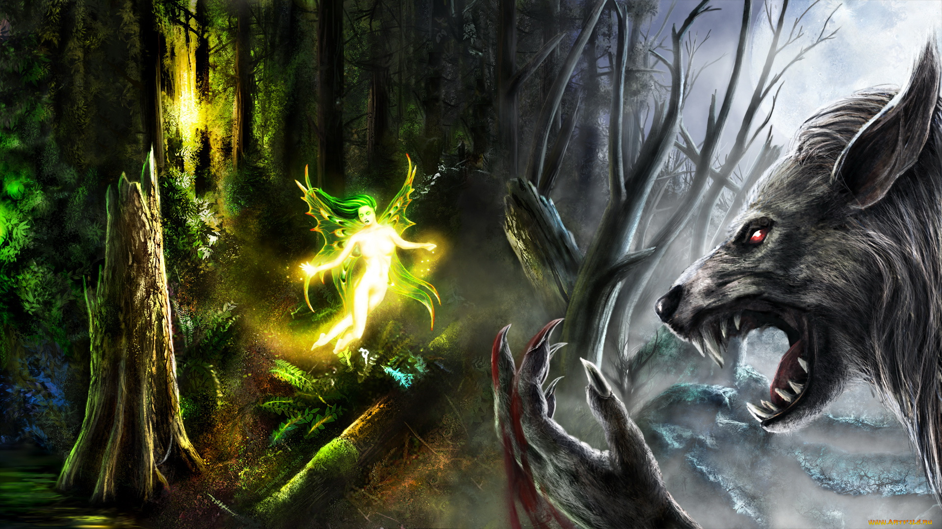 фэнтези, существа, пасть, когти, животное, фея