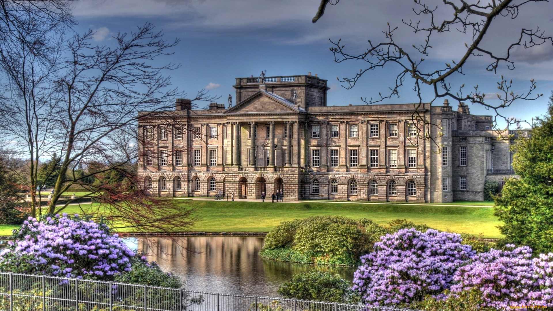 поместье, англия, города, дворцы, замки, крепости, усадьба, пруд, цветы