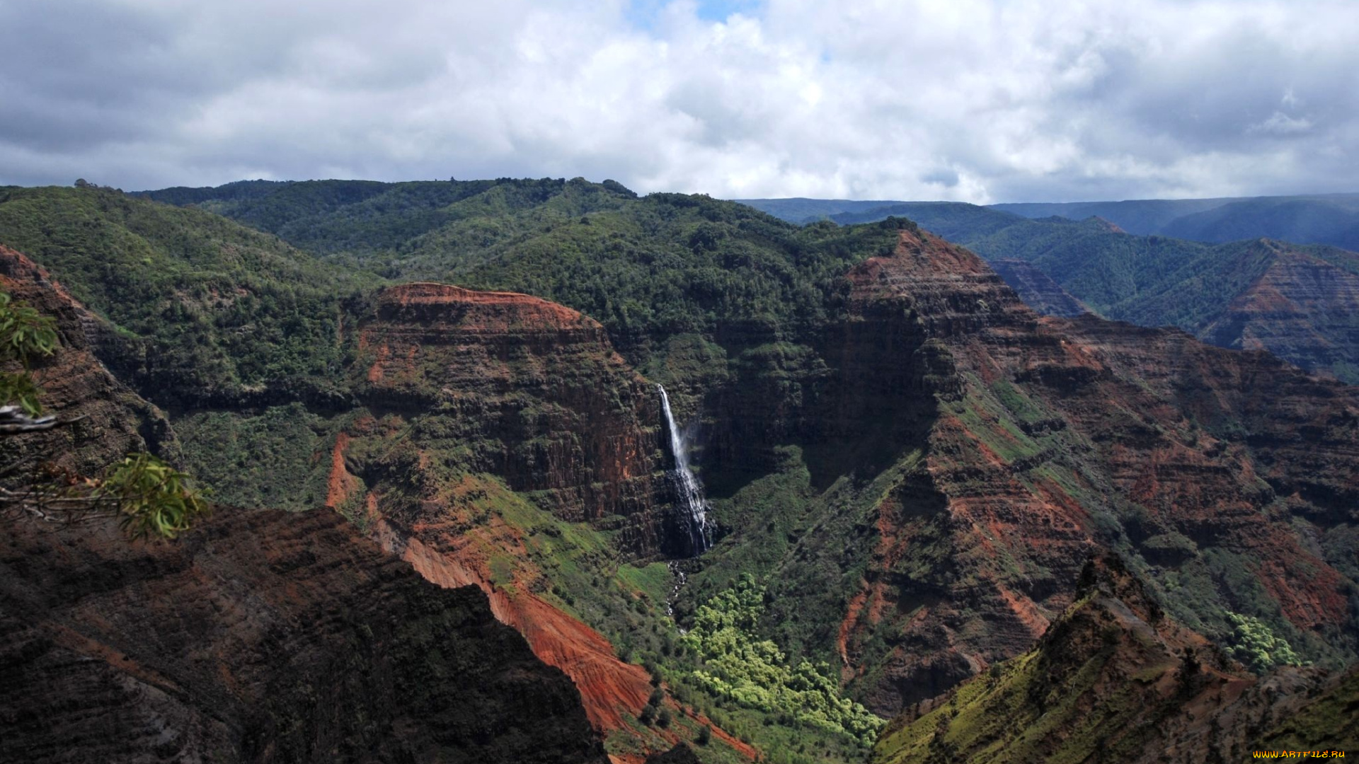 природа, горы, ущелье, лес, водопад